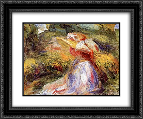 Pierre Auguste Renoir Museum Art Print - Young Woman in a Hat, 24x20 Black Ornate Frame with Double Matting - Perfect for Living Room, Bedroom, or Office Decor
