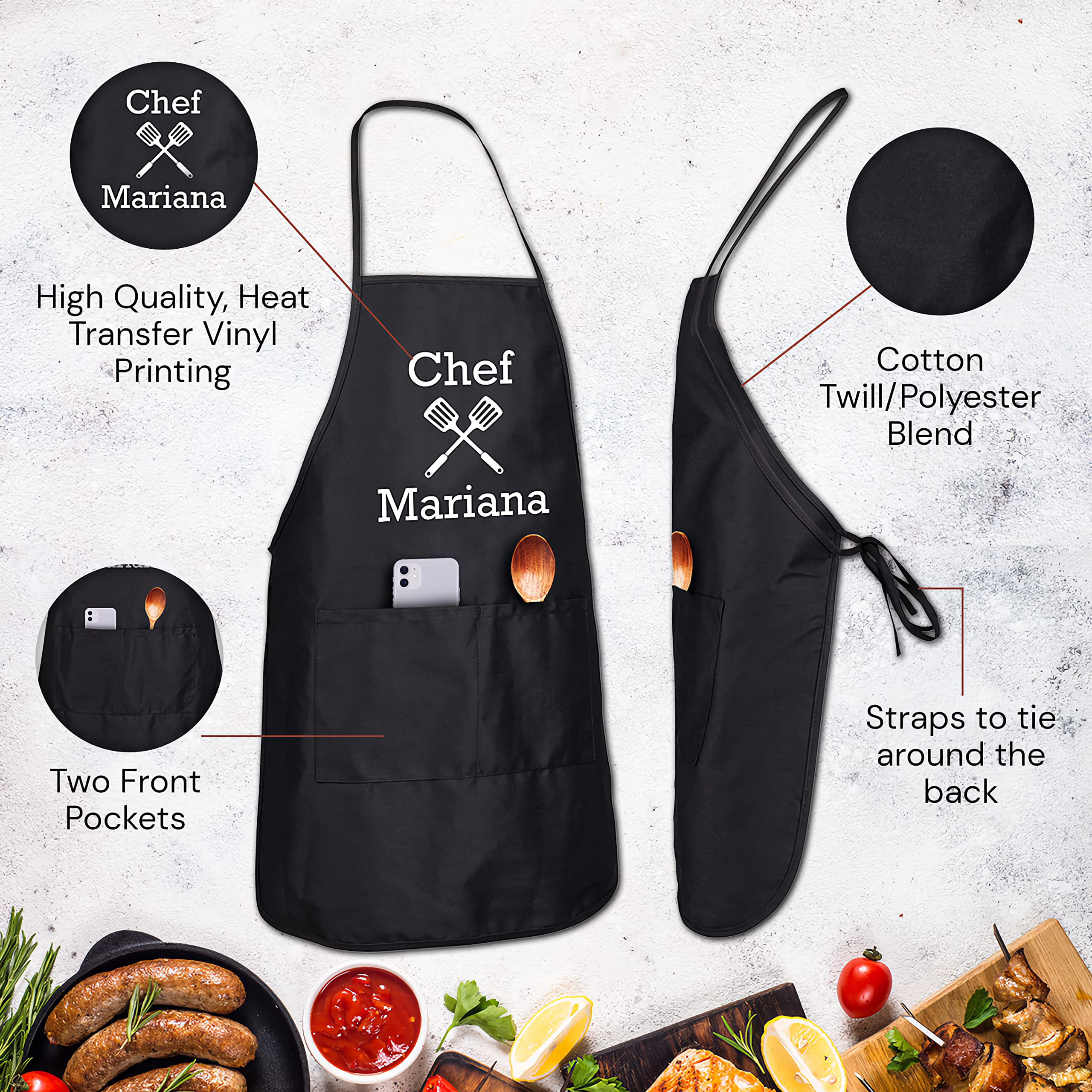 Personalized Chef’s Cooking Apron for Men & Women - Custom Funny Kitchen Apron with Name Embroidery | Perfect for Cooking, Grilling & Baking at Home
