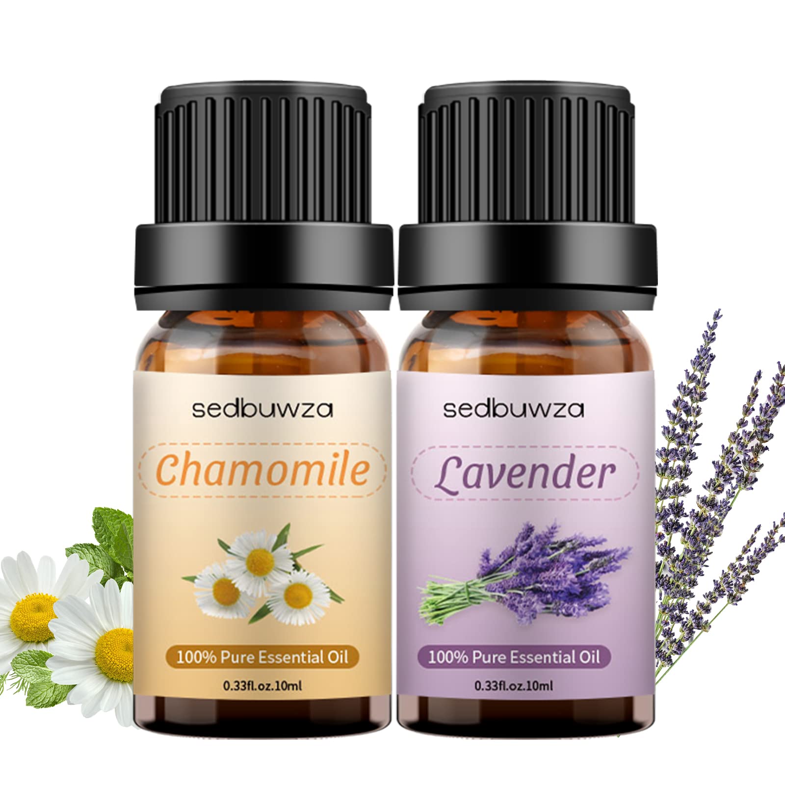 Sedbuwza Lavender Chamomile Essential Oil Set - 2 x 10ml Pure Aromatherapy Oils for Diffusers, Massage, Soap & Candle Making | Relaxing Scent for Stress Relief & Better Sleep
