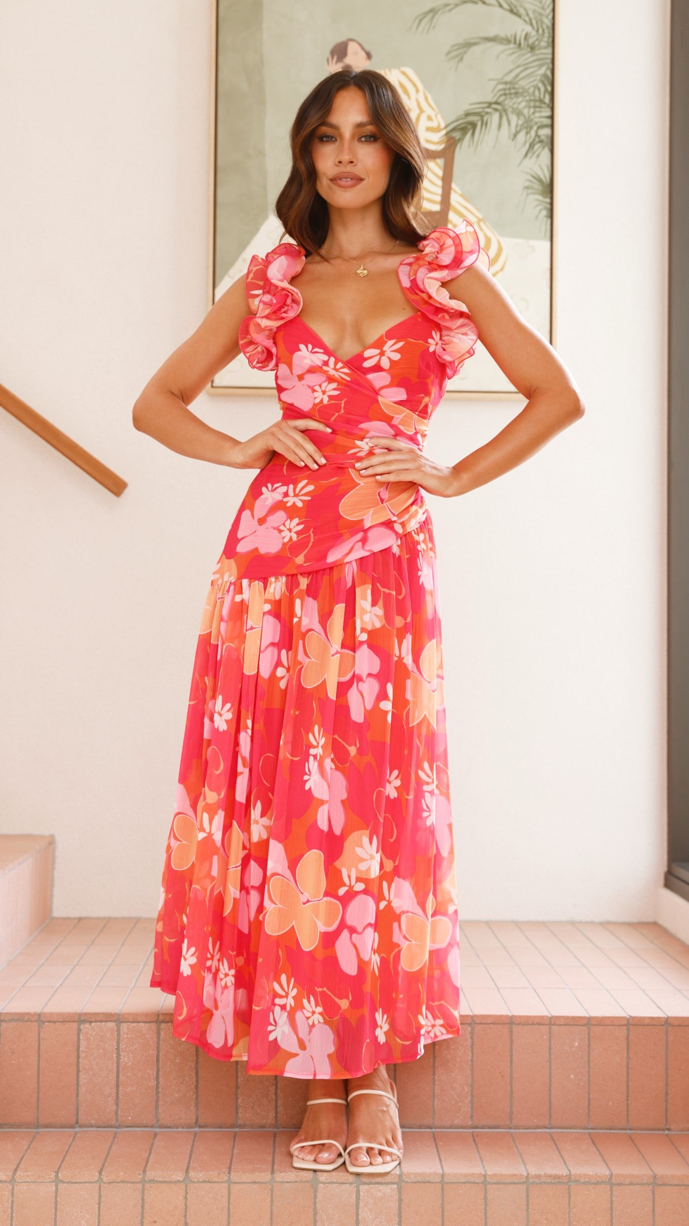 Alma Maxi Dress in Blood Orange - Flowy Long Summer Dress for Women, Perfect for Beach, Vacation, and Casual Outings