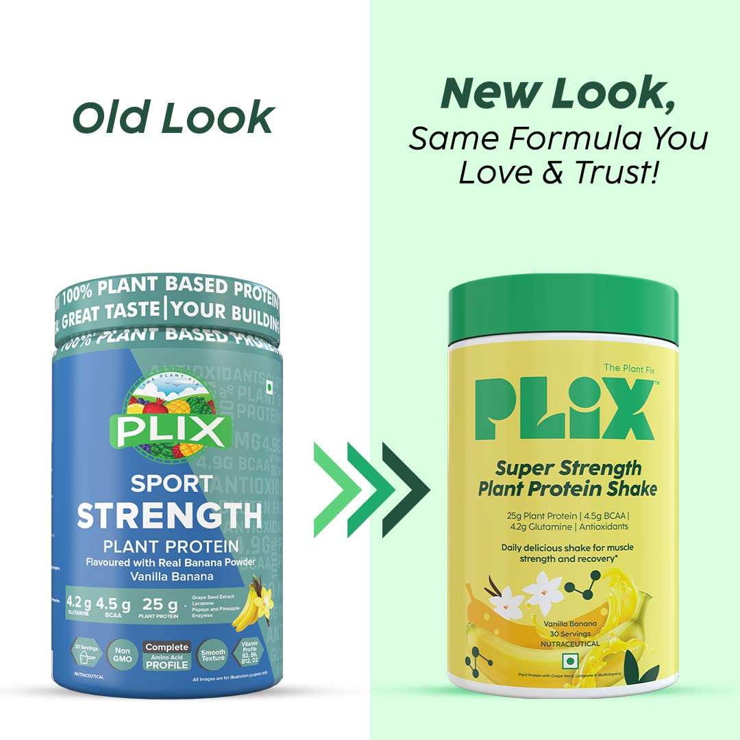 PLIX THE PLANT FIX Strength Vegan Plant Protein Powder - 550g Vanilla | Pea Protein Isolate & Brown Rice Blend | 25g Plant Protein | No Added Sugar | Gluten Free | Post-Workout Recovery & Meal Replacement
