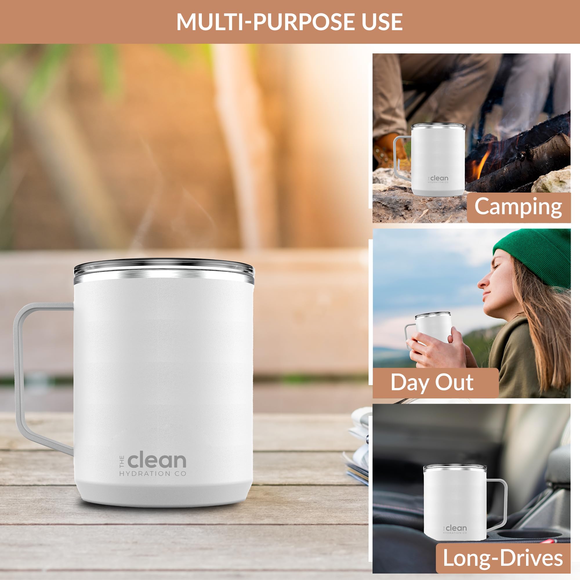 Premium Insulated Coffee Tumbler - 12oz Double Wall Vacuum Travel Mug with Ceramic Lining & Leak-Proof Lid - Keeps Hot/Cold for Hours - Perfect for Commuting, Office, Hiking & Outdoor Activities (White)