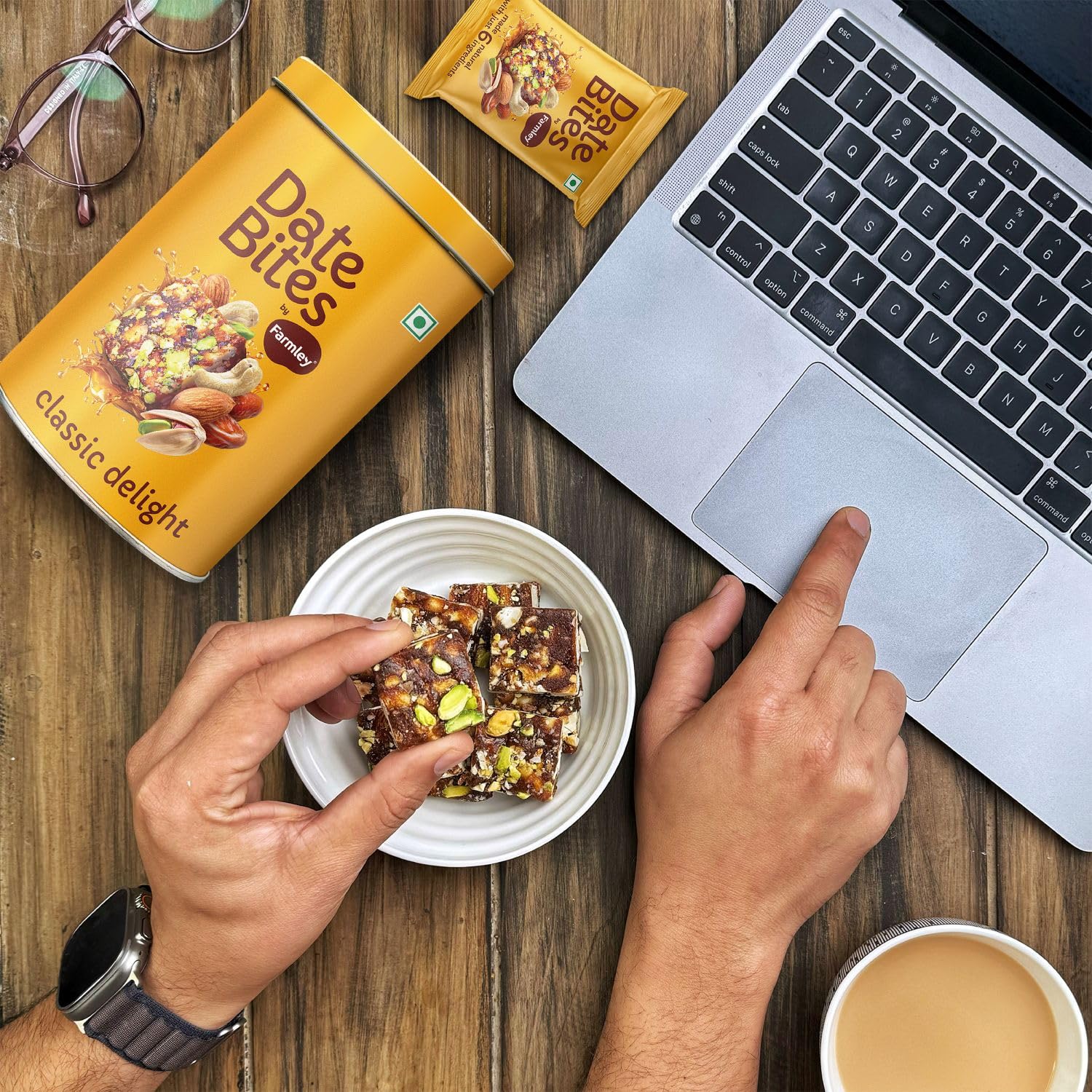 Farmley Classic Date Bites 180/200g (Pack of 1) - Healthy Snack Made with Dates, Pistachios, Cashews, Almonds, Honey & Pure Ghee | Gluten-Free, No Added Sugar | Perfect for Energy Boost, Office Snacks & Healthy Desserts