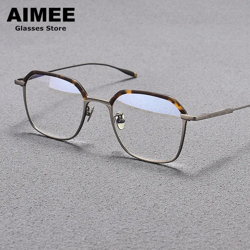 Aimee Unisex Full Rim Flat Top Polygon Titanium Acetate Eyeglasses 1057 - Stylish Geometric Frames for Men & Women - Perfect for Office, Reading & Fashion Accessories