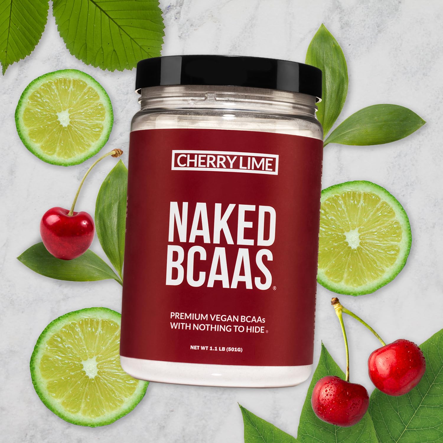 **Cherry Lime BCAA Powder - 100% Pure 2:1:1 Branched Chain Amino Acids, Vegan, All-Natural Supplement (501g, 34 Servings) | Post-Workout Recovery & Muscle Growth Support**