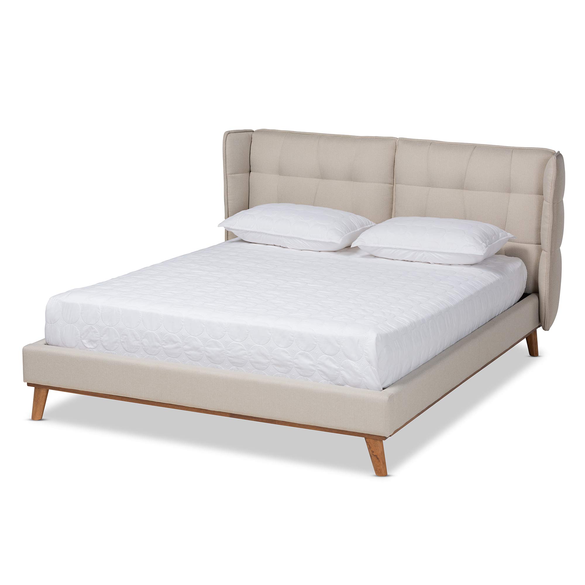 Baxton Studio Queen Size Platform Bed Frame - Light Beige & Walnut Brown Wooden Bed - Perfect for Modern Bedrooms, Guest Rooms & Small Spaces