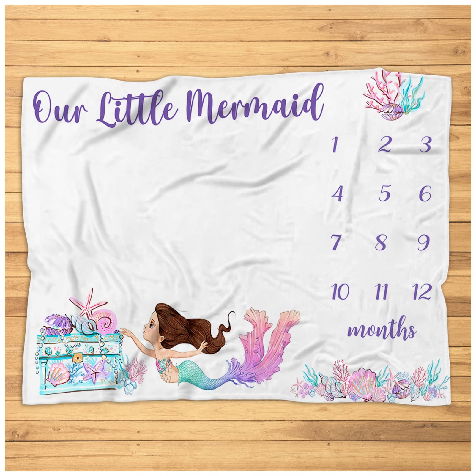 Mermaid Milestone Baby Blanket - Personalized Monthly Growth Blanket for Girls - Super Soft Plush Newborn Blanket with Under The Sea Design - Perfect Baby Shower Gift & Nursery Decor - Ideal for Photoshoots, First Birthday, and Special Moments