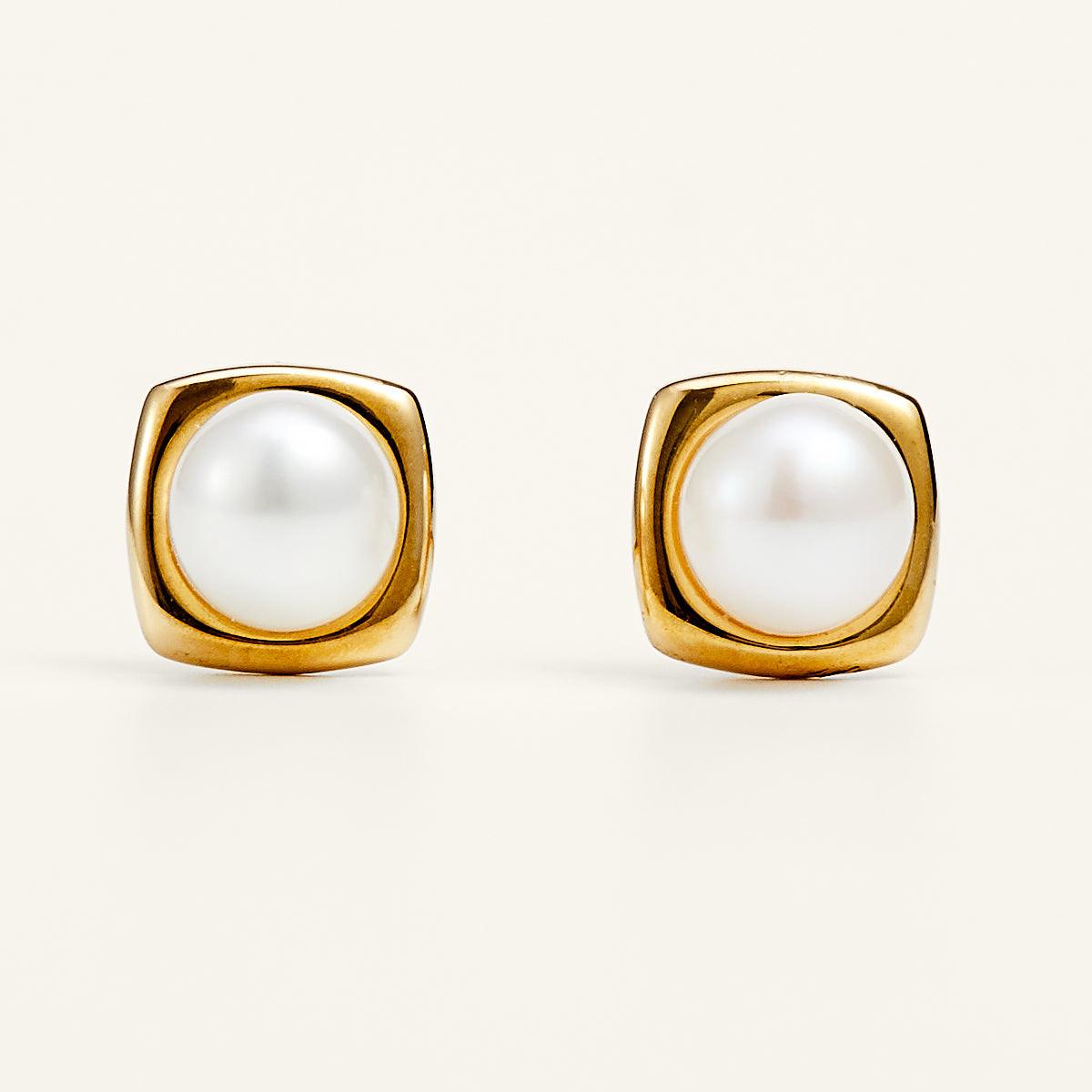 Shining Gold AAAA Pearl Stud Earrings – Premium 14K Gold Plated Pearl Jewelry for Women, Elegant Gift for Wedding, Anniversary & Special Occasions
