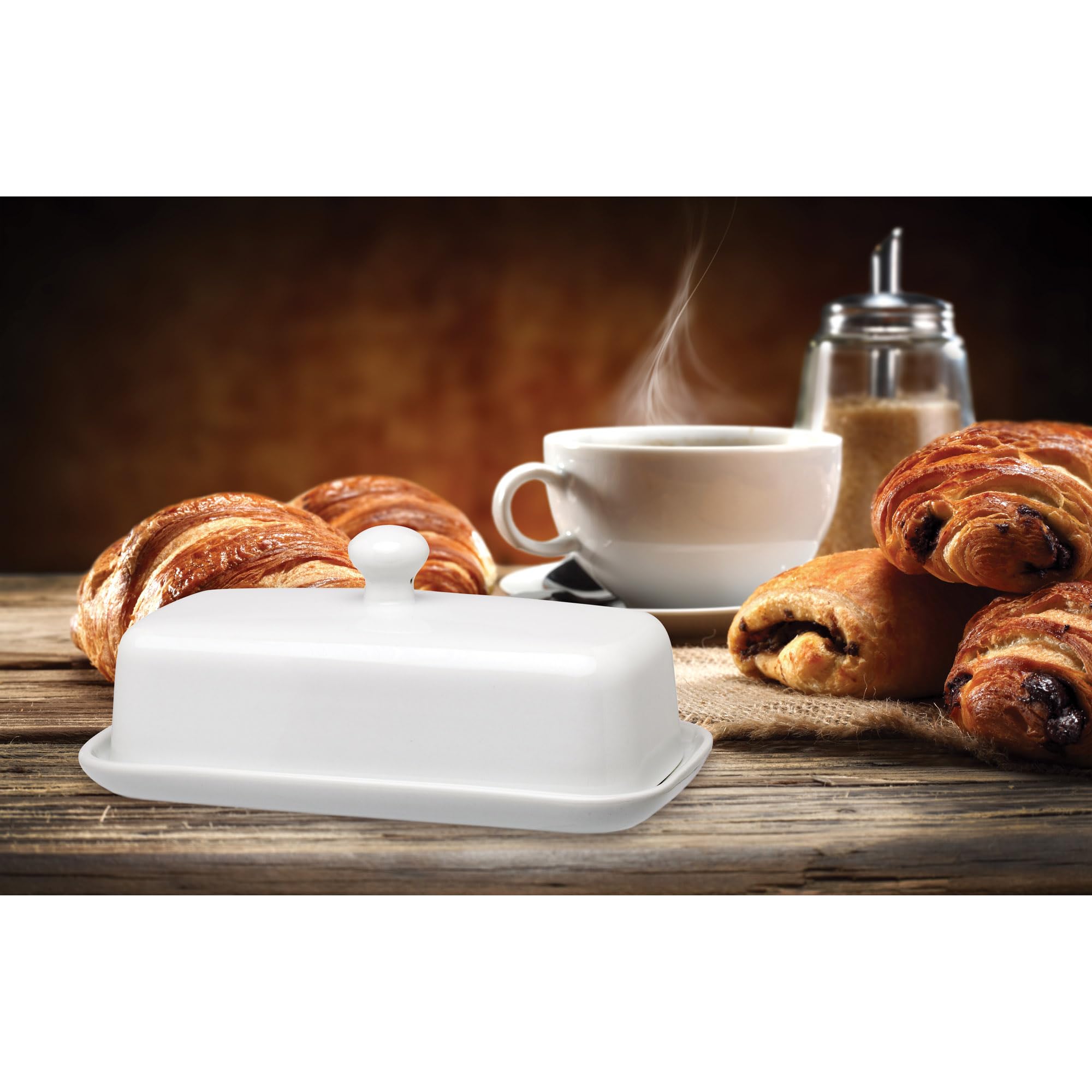 HIC Porcelain Butter Dish with Lid - Elegant White Kitchen Butter Keeper for Dining Table, Breakfast, and Entertaining