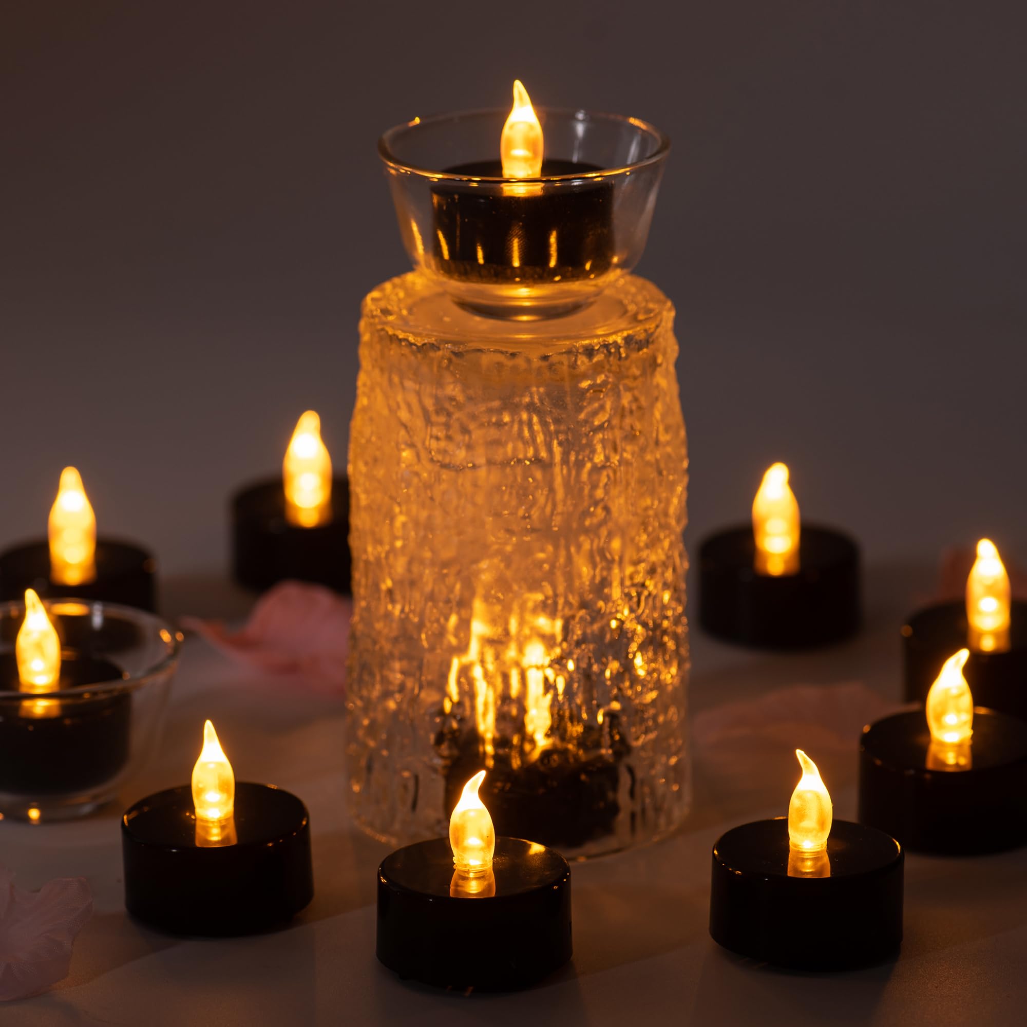 40 Pack Long-Lasting Black Flameless Tealight Candles with Batteries Included - Realistic Flickering LED Tea Lights for Halloween Decorations, Weddings, Parties & Home Ambiance