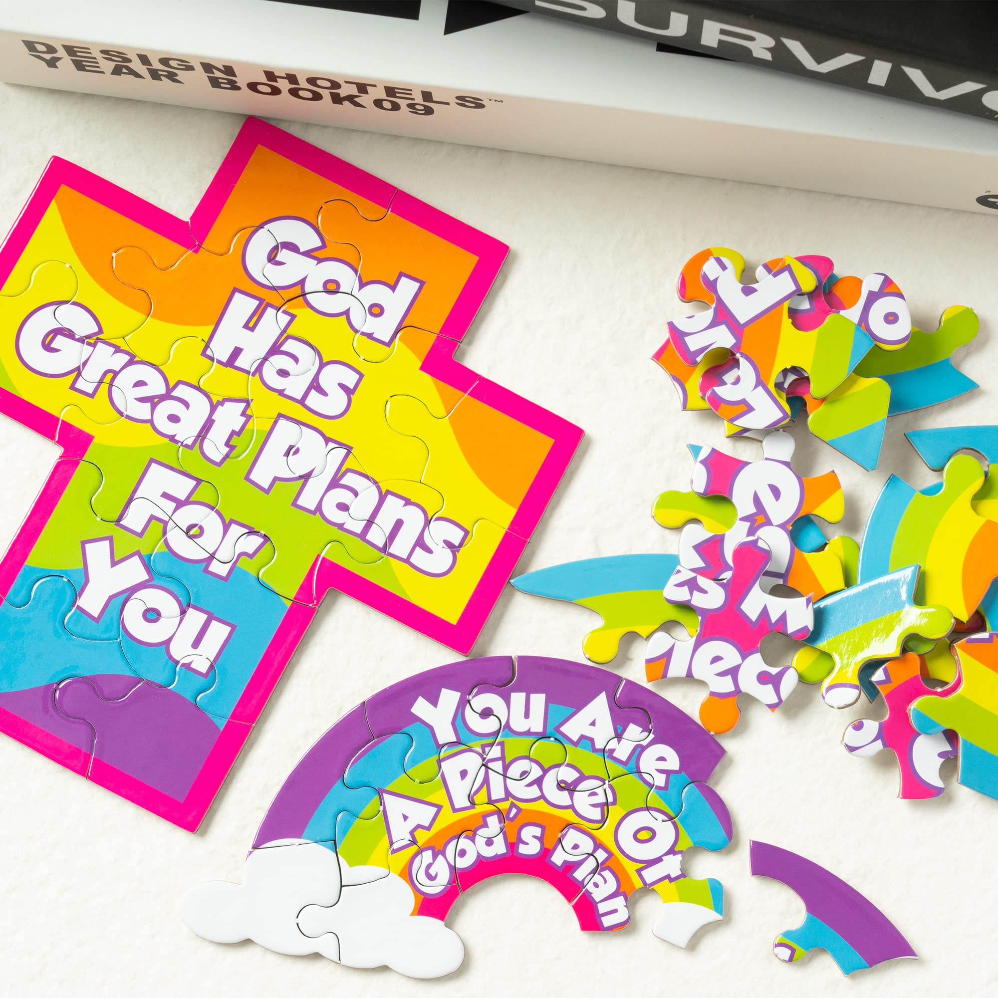 12PCS Christian Jigsaw Puzzle Set - You Are a Piece of God's Plan, Colorful Cross Rainbow Religious Puzzle Game for Kids, Sunday School, Easter Classroom & VBS Activities - Educational Children's Puzzle for Bible Study & Faith Learning
