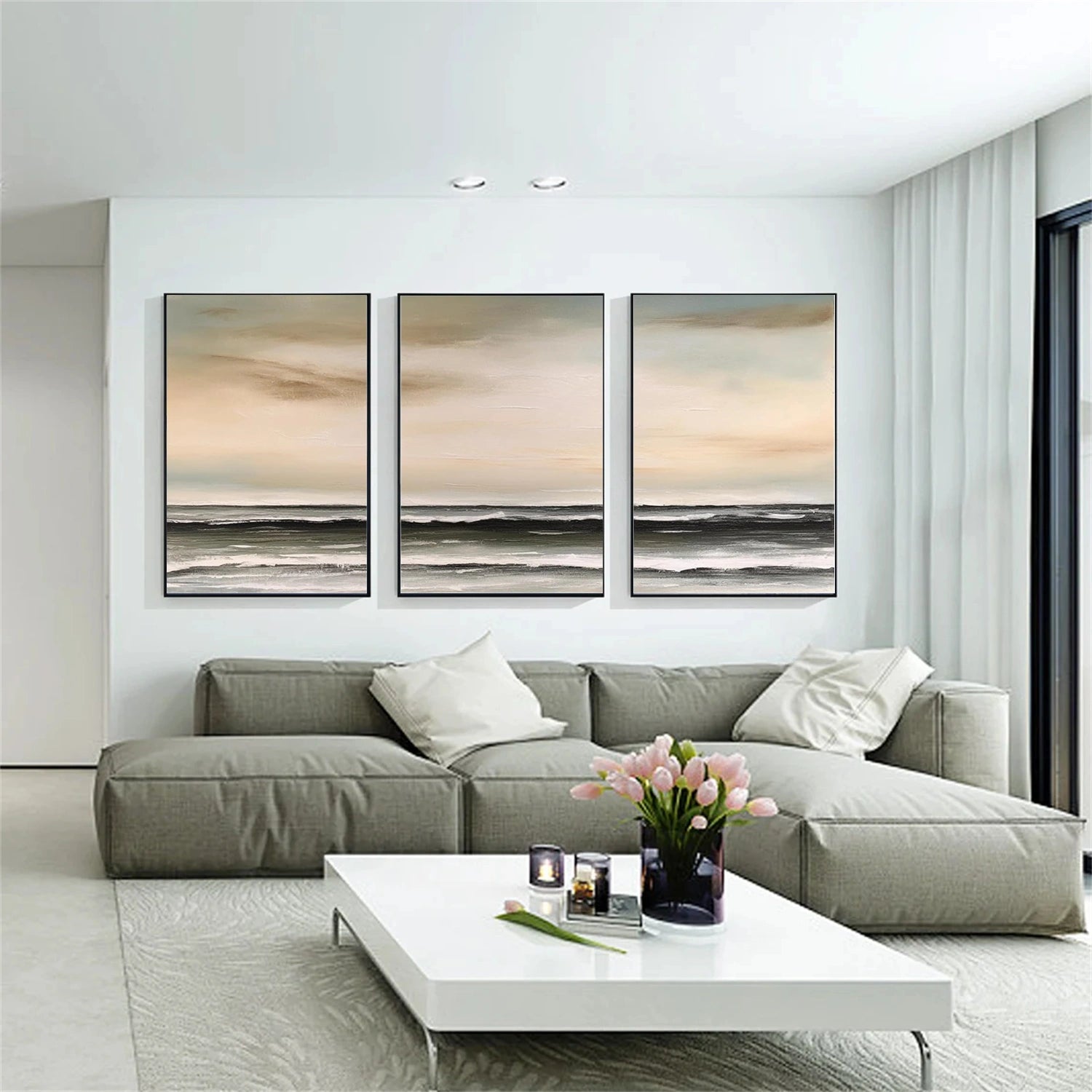 Ocean and Sky Painting Set of 3 - Coastal Wall Art for Living Room, Bedroom & Office Decor | #OS255