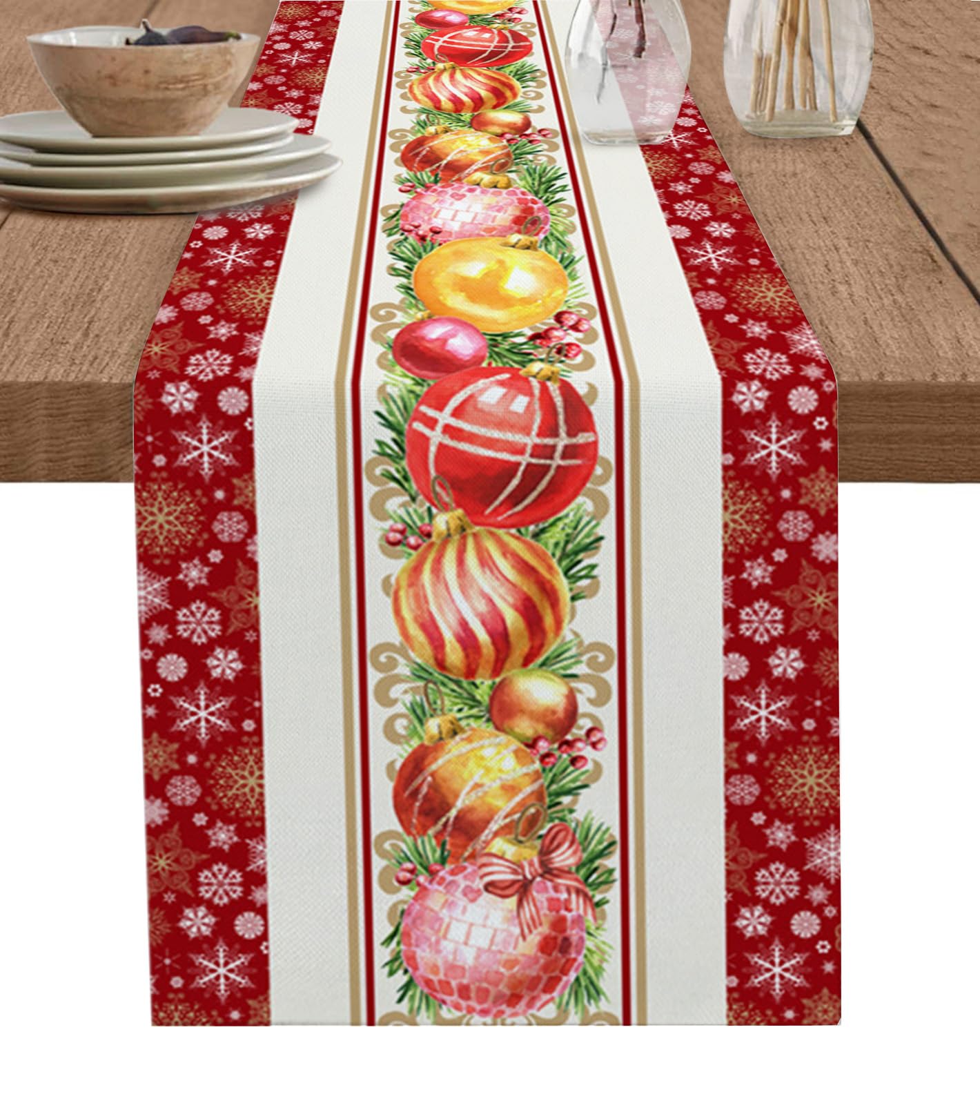 120 Inch Cotton Linen Table Runner - Christmas Kitchen Dining Decor, Xmas Berry Red Winter Snowflake Design for Coffee Table, Wedding Party & Banquet | Perfect for Holiday Gatherings, Dinner Parties & Home Decoration