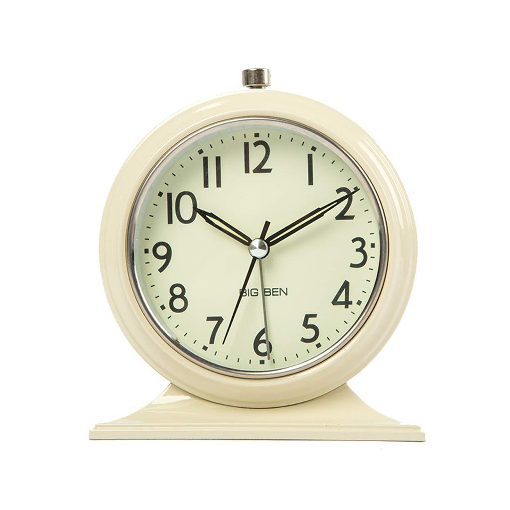 Wyxy 5 Inch Silent Analog Alarm Clock with Night Light - Retro Style Quartz Table Clock for Bedroom, Office & Nightstand - Battery Operated Beige Desk Clock - Perfect for Light Sleepers, Home Decor & Gift Giving