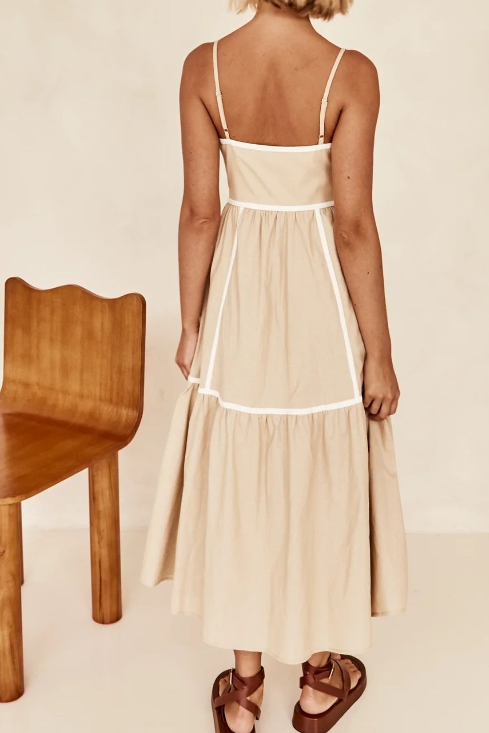 Women's Contrast Trim Square Neck Midi Cami Dress - Elegant Summer Casual Outfit for Beach, Date Night & Office Wear