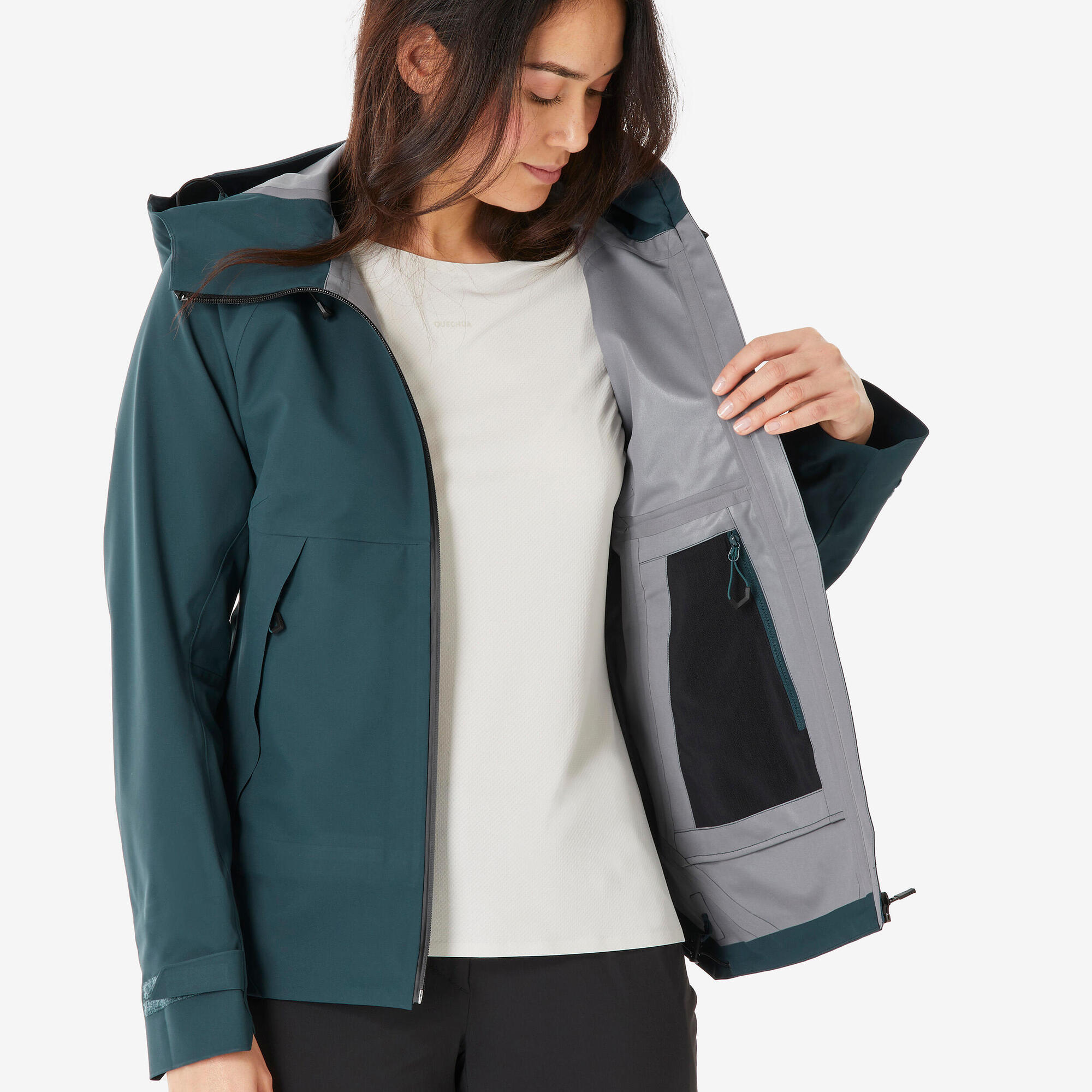 Quechua Women's MH500 Lightweight Waterproof Hiking Jacket - Windproof Outdoor Raincoat for Trekking, Camping & Travel