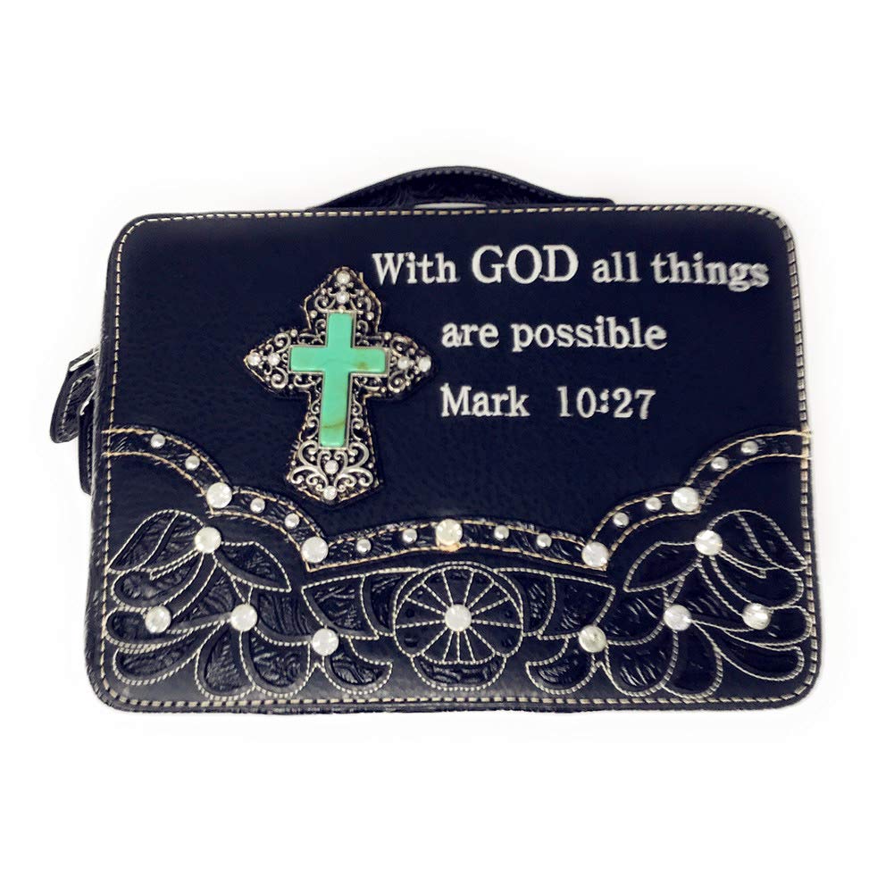 Western Embroidery Scripture Women's Rhinestone Cross Bible Verse Handbag Wallet - 5 Color Options for Church, Bible Study & Christian Gift Giving