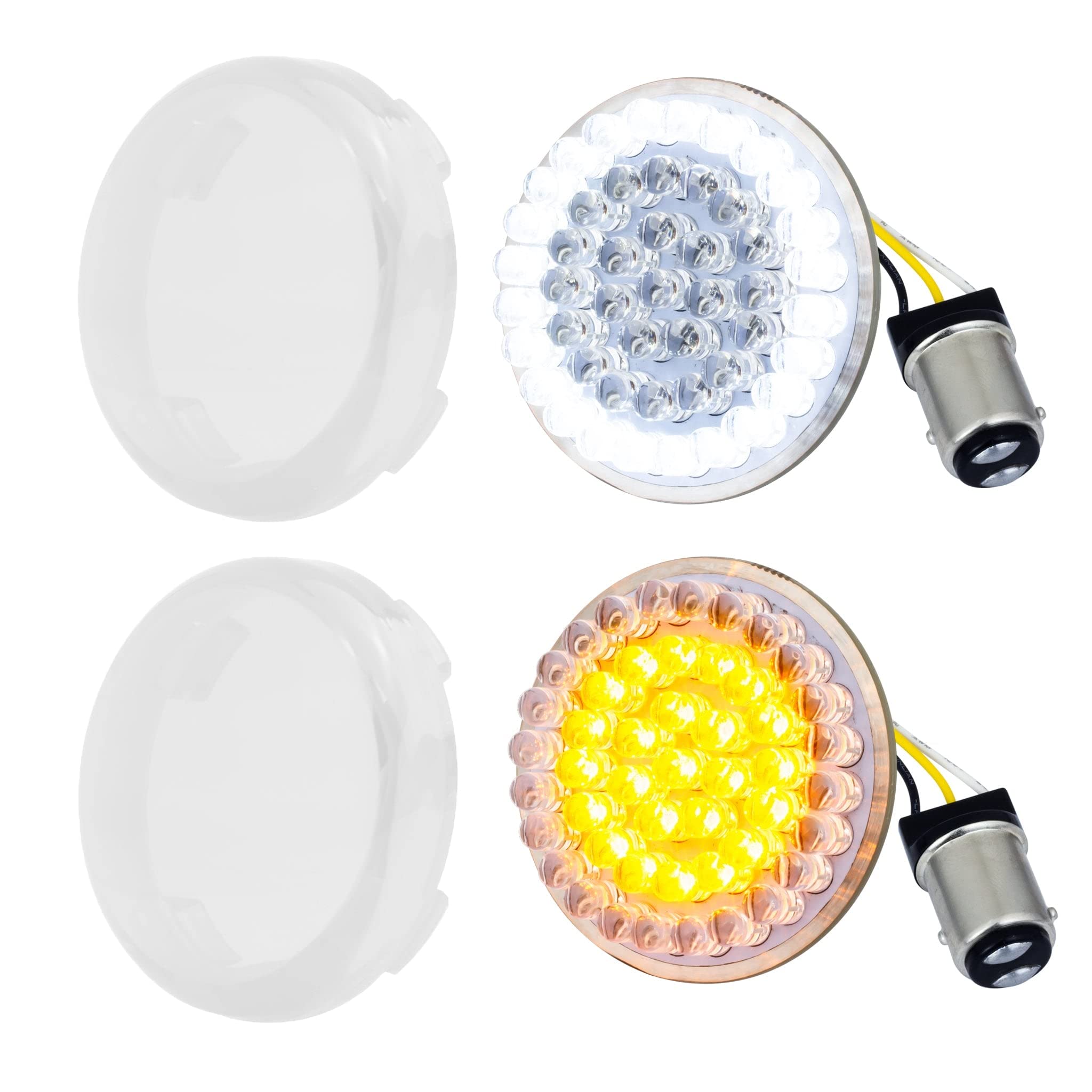 Eagle Lights 8748TS-C 2 Inch Front LED Turn Signals with White Halo Running Lights for Harley Davidson Motorcycles - Gen I 1157 Base, Clear Lenses | Enhanced Visibility & Style for Night Riding & Custom Bike Builds