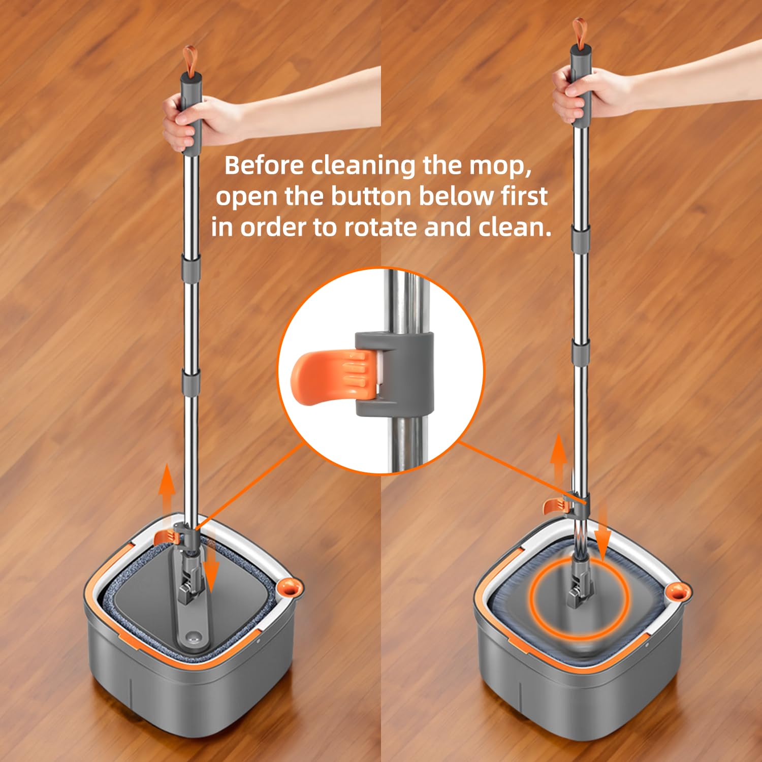 Self-Wringing Spin Mop and Bucket Set with Dual Water System - 360° Rotating Mop Head for Hardwood, Tile & Marble Floors - Perfect for Kitchen, Bathroom & Large Area Cleaning