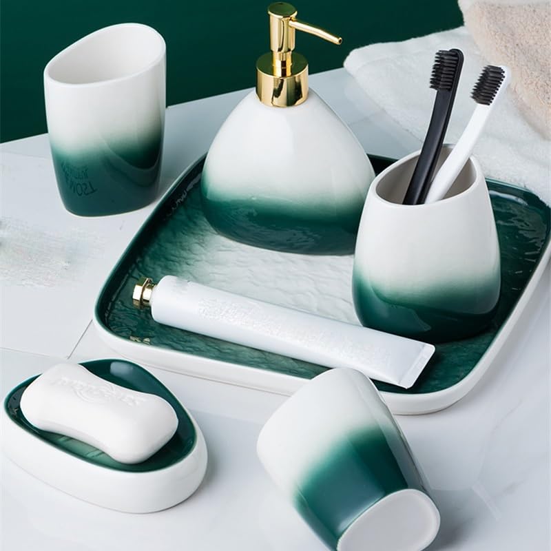 Ceramic Toothbrush Holder & Lotion Bottle Set - Modern Bathroom Organizer with Soap Dispenser - Home Washroom Decor for Vanity Countertop, Sink Area & Guest Bathroom