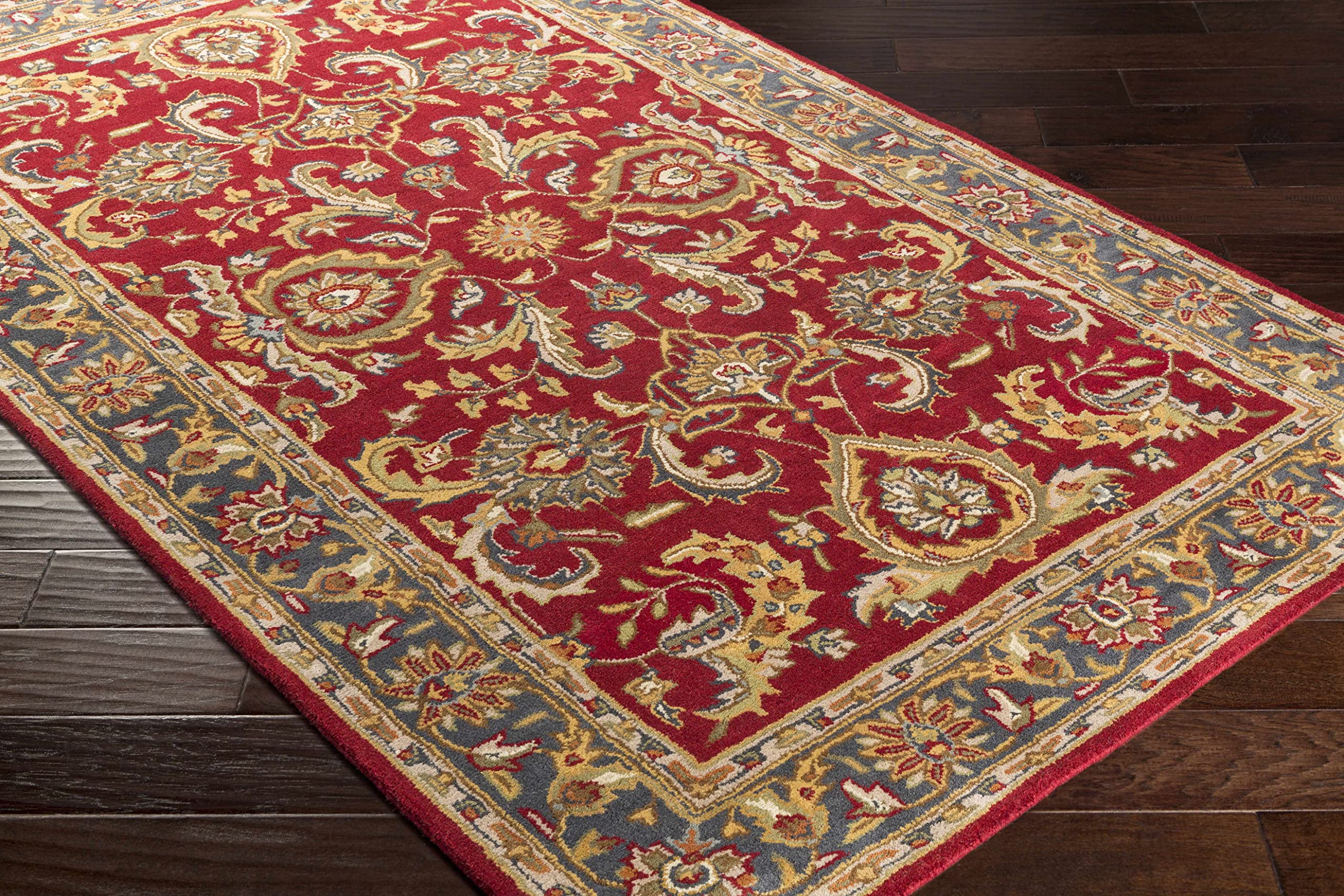 Hauteloom Hankamer Wool Area Rug for Living Room & Bedroom - Traditional Design in Red, Navy, Mustard - 9' x 13' - Soft & Durable Floor Covering for Home Decor, Cozy Comfort