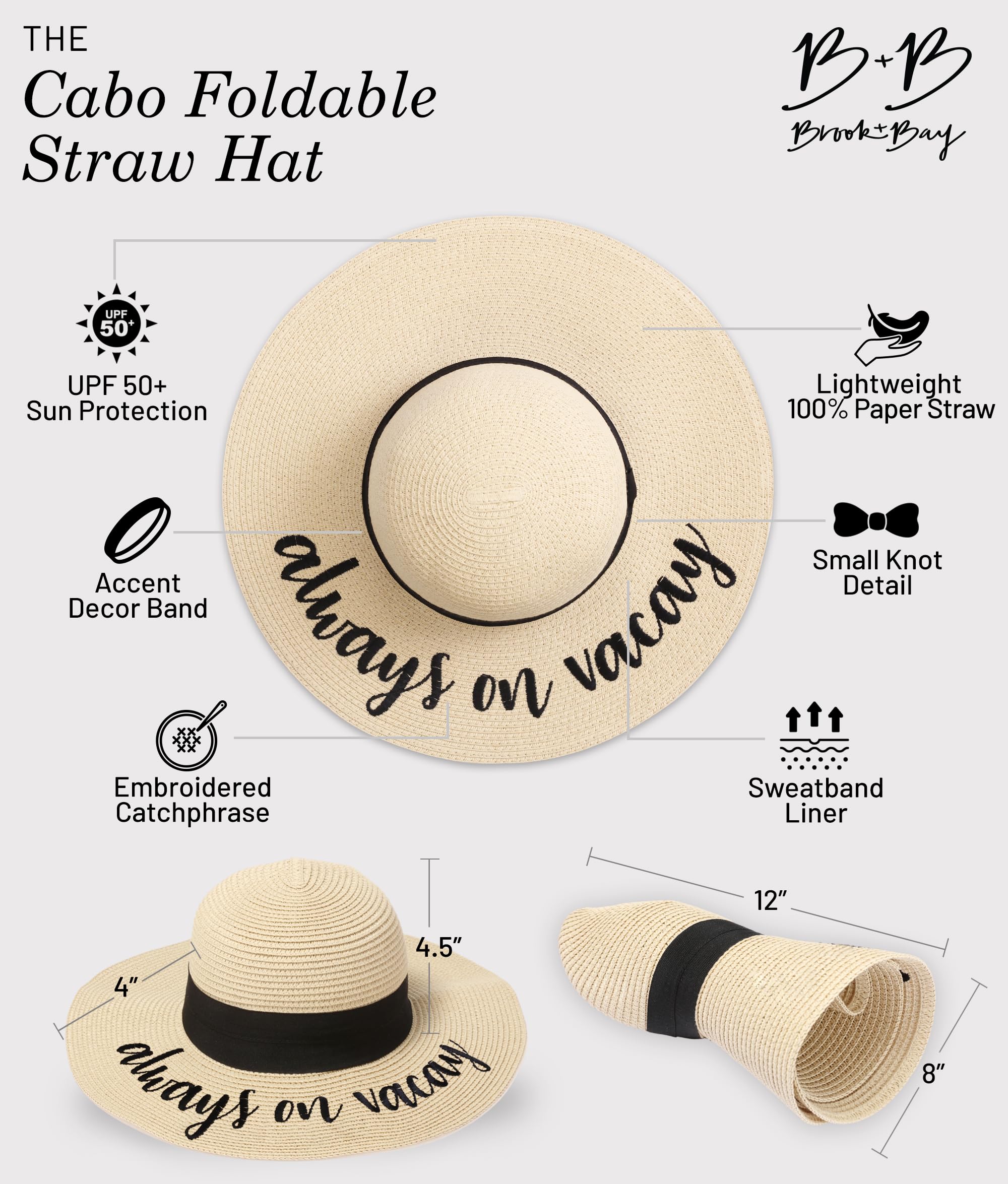Foldable Beach Hats for Women - Floppy Sun Hats, Roll Up Straw Hats, Wide Brim Summer Vacation Hats for Beach, Pool & Outdoor Activities