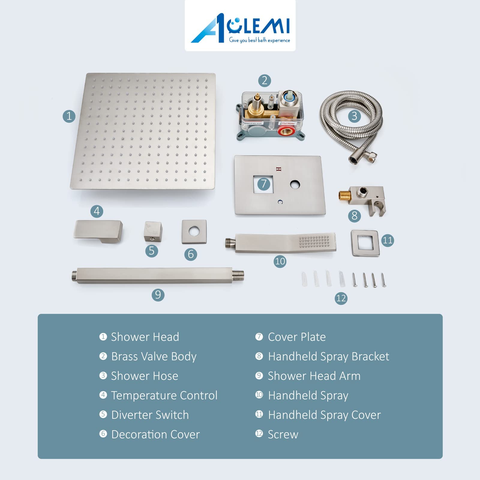 Aolemi 10 Inch Ceiling Mount Shower System - Brushed Nickel Shower Faucet Set with Rough-in Valve, Shower Trim Kit & Single Handheld Spray - Perfect for Modern Bathroom Renovations and Spa-like Shower Experience