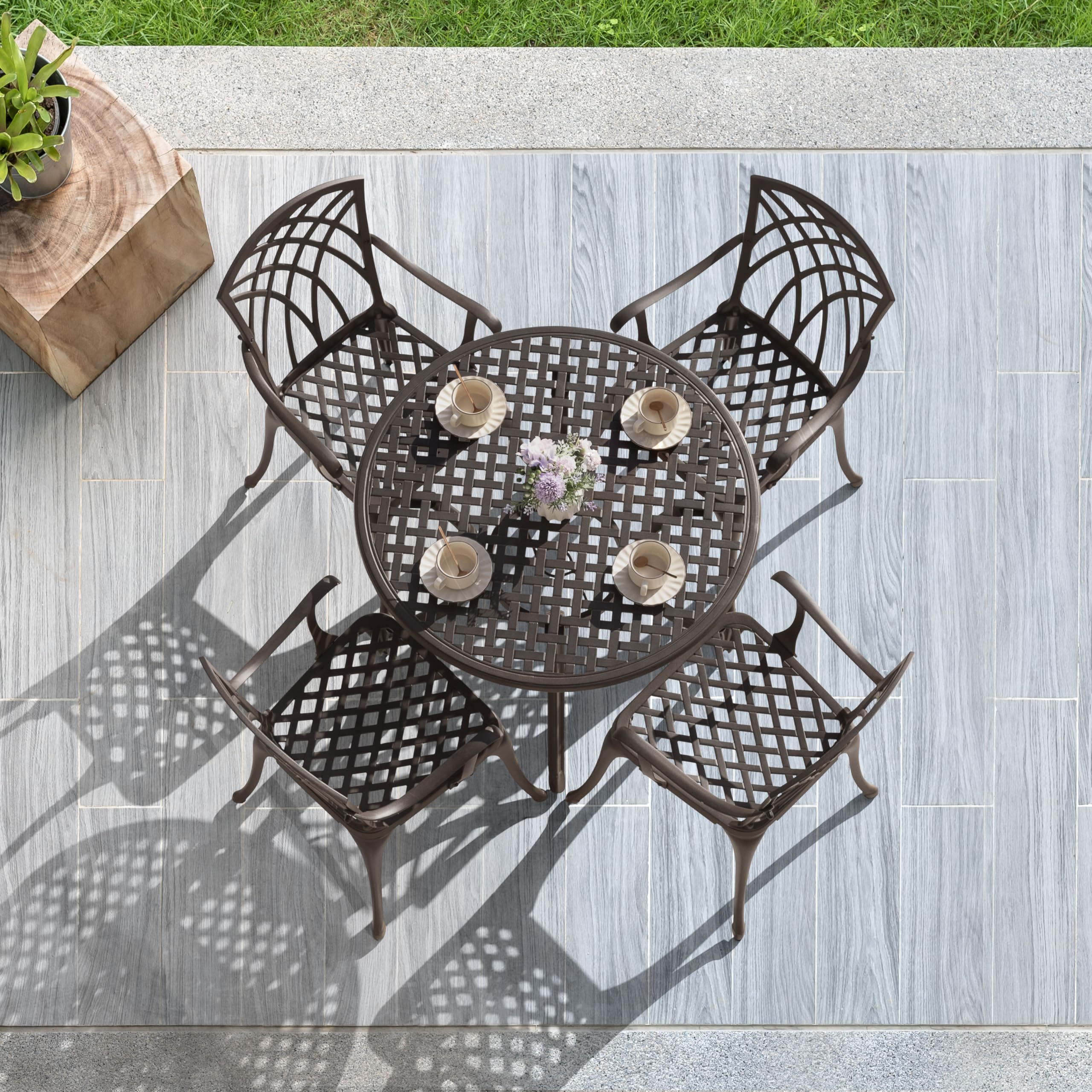 NUU GARDEN 5-Piece Outdoor Patio Dining Set - All-Weather Round Cast Aluminum Table with 1.97