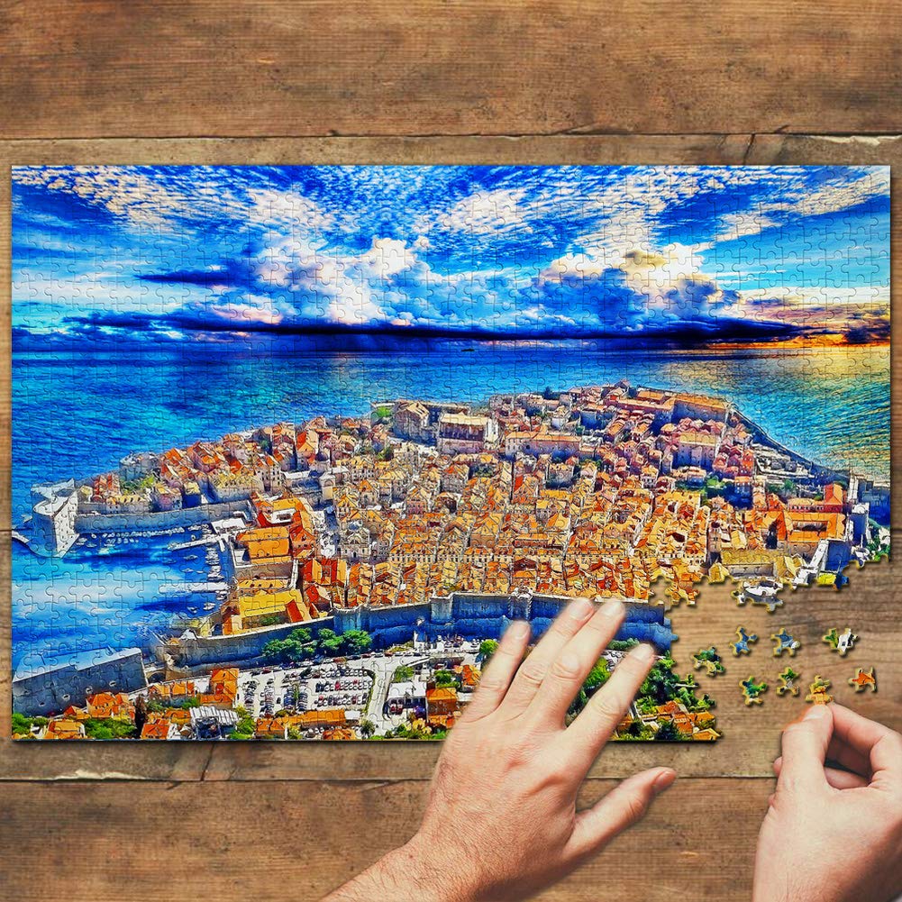 1000-Piece Croatia Dubrovnik City Walls Jigsaw Puzzle - Wooden Travel Souvenir & Home Decor for Adults, Teens, Family Game Night