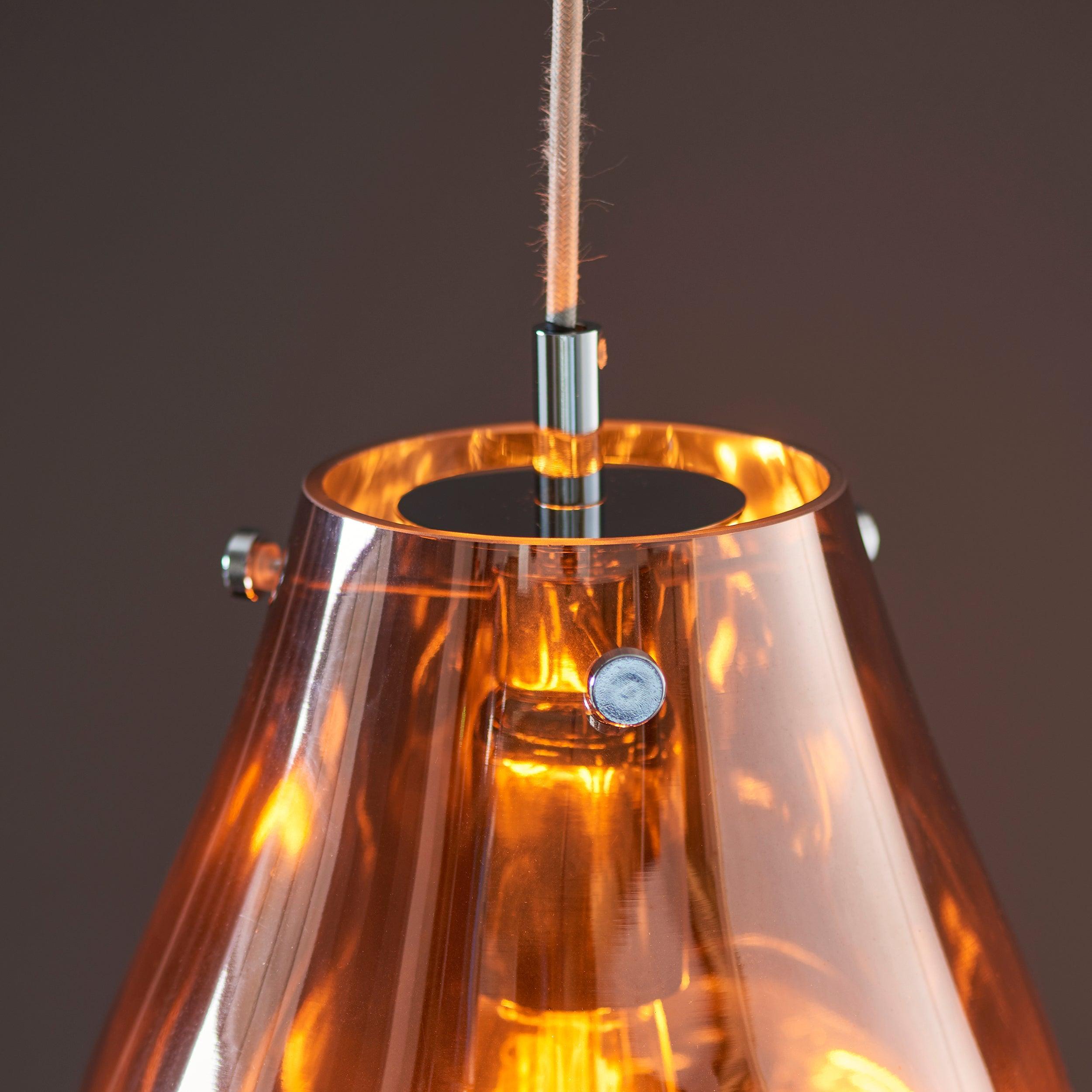 Dazzling Copper Metallic Glass & Chrome Ceiling Pendant Light Fixture - Modern Dining Room, Kitchen Island, or Bedroom Lighting Decor