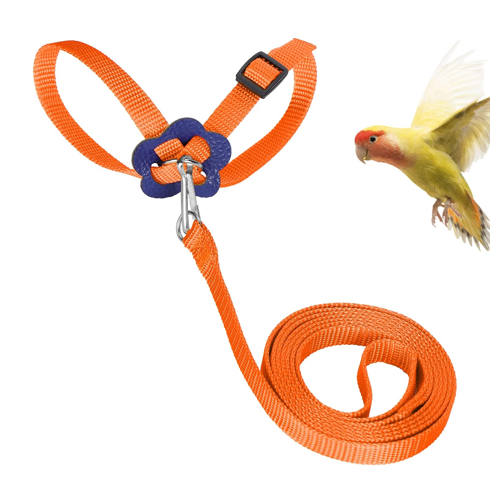 **Adjustable Nylon Parrot Harness & Leash – 120cm Anti-Bite Training Rope for Outdoor Flying – Perfect for Alexandrine, Scarlet, Keck & Mini Macaw Birds (Orange) – Ideal for Training, Outdoor Adventures & Safe Flight Exercises**