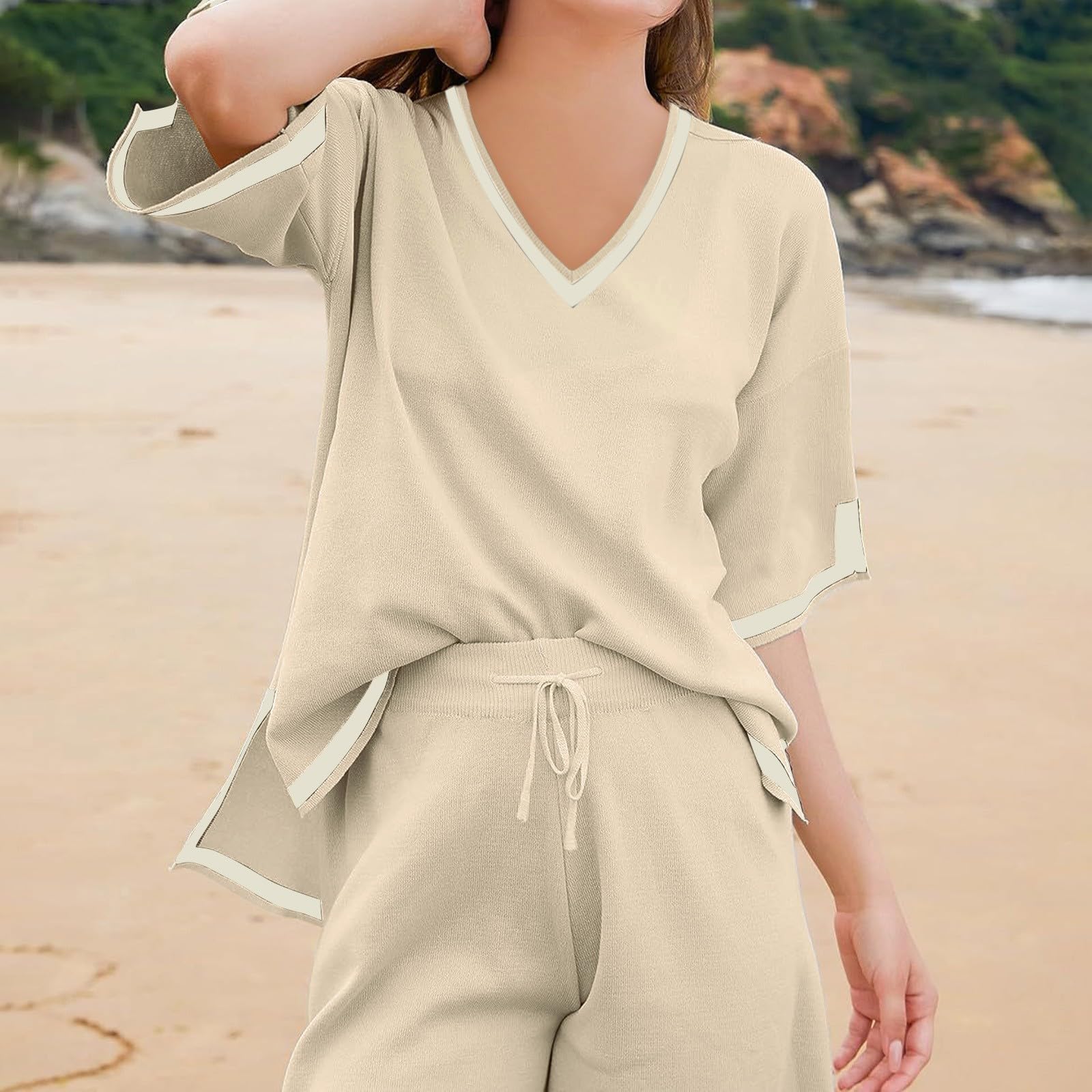 Women's 2-Piece Summer Outfits - Soft Short Sleeve Crewneck Tops & Lounge Shorts Set | Casual Sleepwear & Comfy Loungewear | Perfect for Home Relaxation, Vacation & Everyday Wear