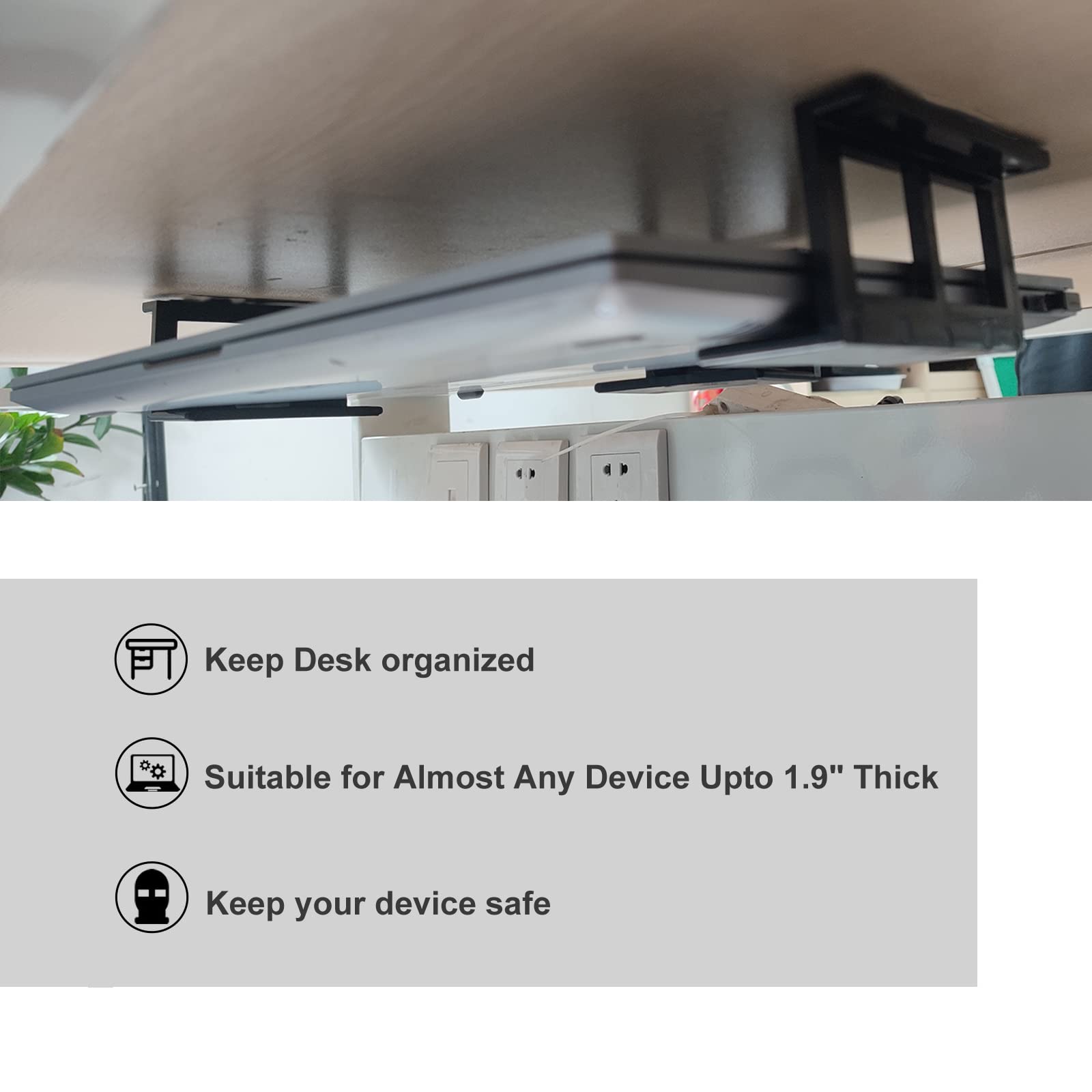 PIAOLGYI Under Desk Laptop Mount Holder with Screws - Universal Bracket for PS4, Cable Box, MacBook, Laptops Up to 1.9