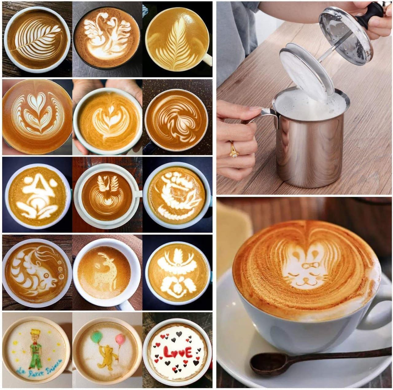 Stainless Steel Milk Frother Pot with Lid - Coffee Foam Maker for Home & Cafe Use