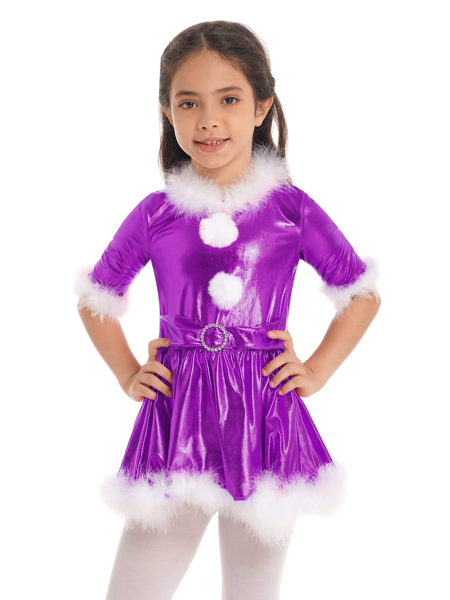 Girls Christmas Shiny Metallic Dance Costume - Jazz Outfit for Modern Dance & Ice Skating Performance - Holiday Party Dress for Kids