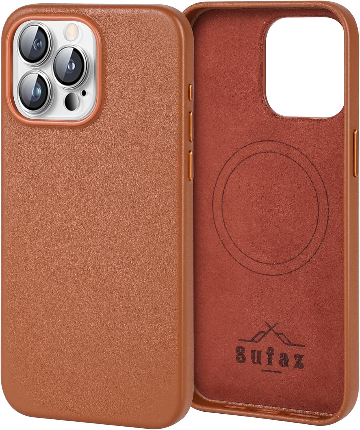 Premium Genuine Leather Case for Apple iPhone 15 Pro Max - Magnetic Charging, Shockproof Slim Design, Built-in Strong Magnets, Scratch-Resistant Microfiber Lining (Brown) - Perfect for Work, Travel & Everyday Protection