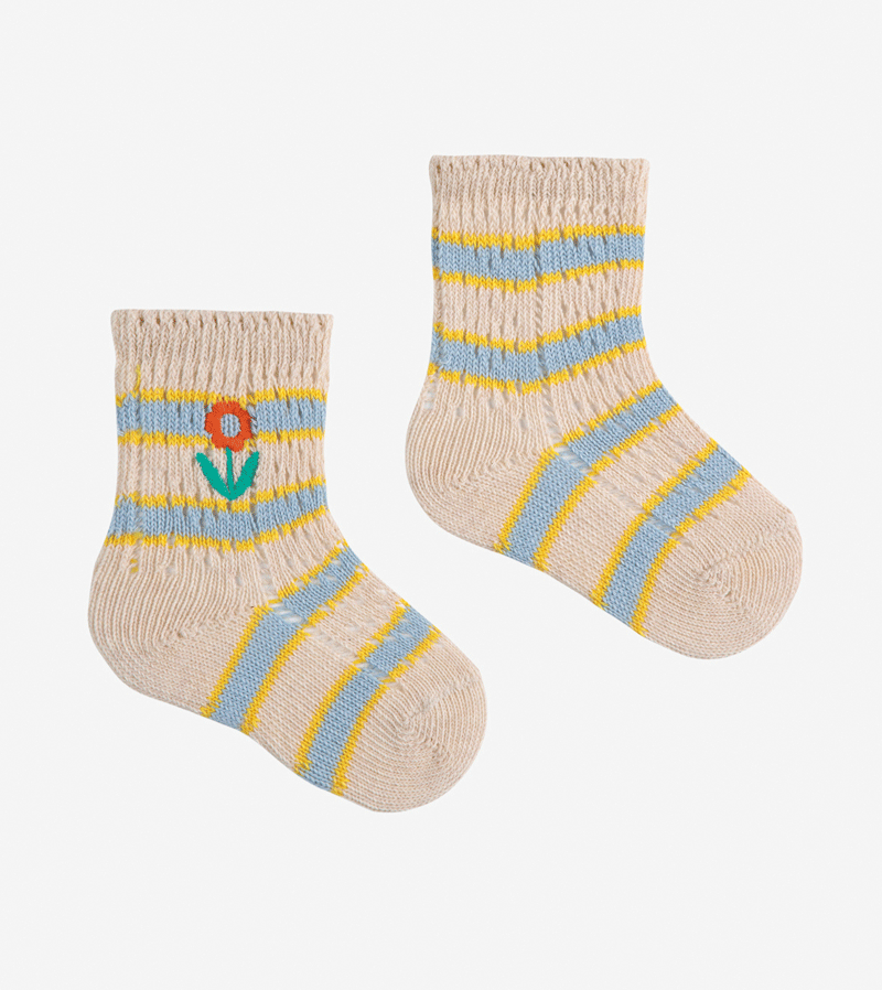 Bobo Choses Striped Flower Short Socks for Women - Cute Ankle Socks for Spring & Summer Outfits, Casual Wear, and Sneaker Styles