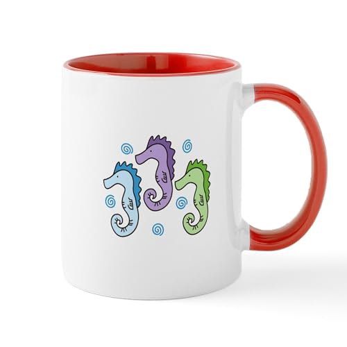 White/Red Inside - Three Seahorses Mugs