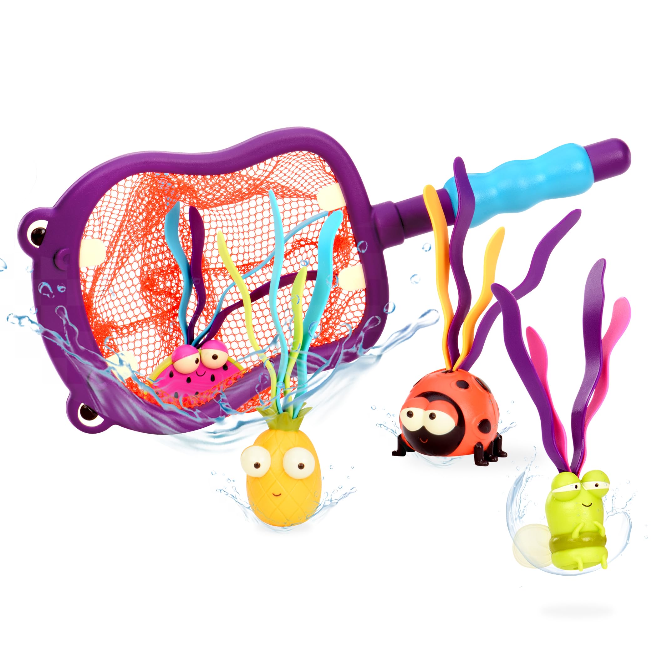 B. Toys Hippo Scoop-A-Diving Pool Toys Set - 5 Piece Water Play Kit with Hippo Net & 4 Fun Water Toys for Kids Ages 3+ - Perfect for Pool Parties, Beach Fun & Summer Outdoor Play