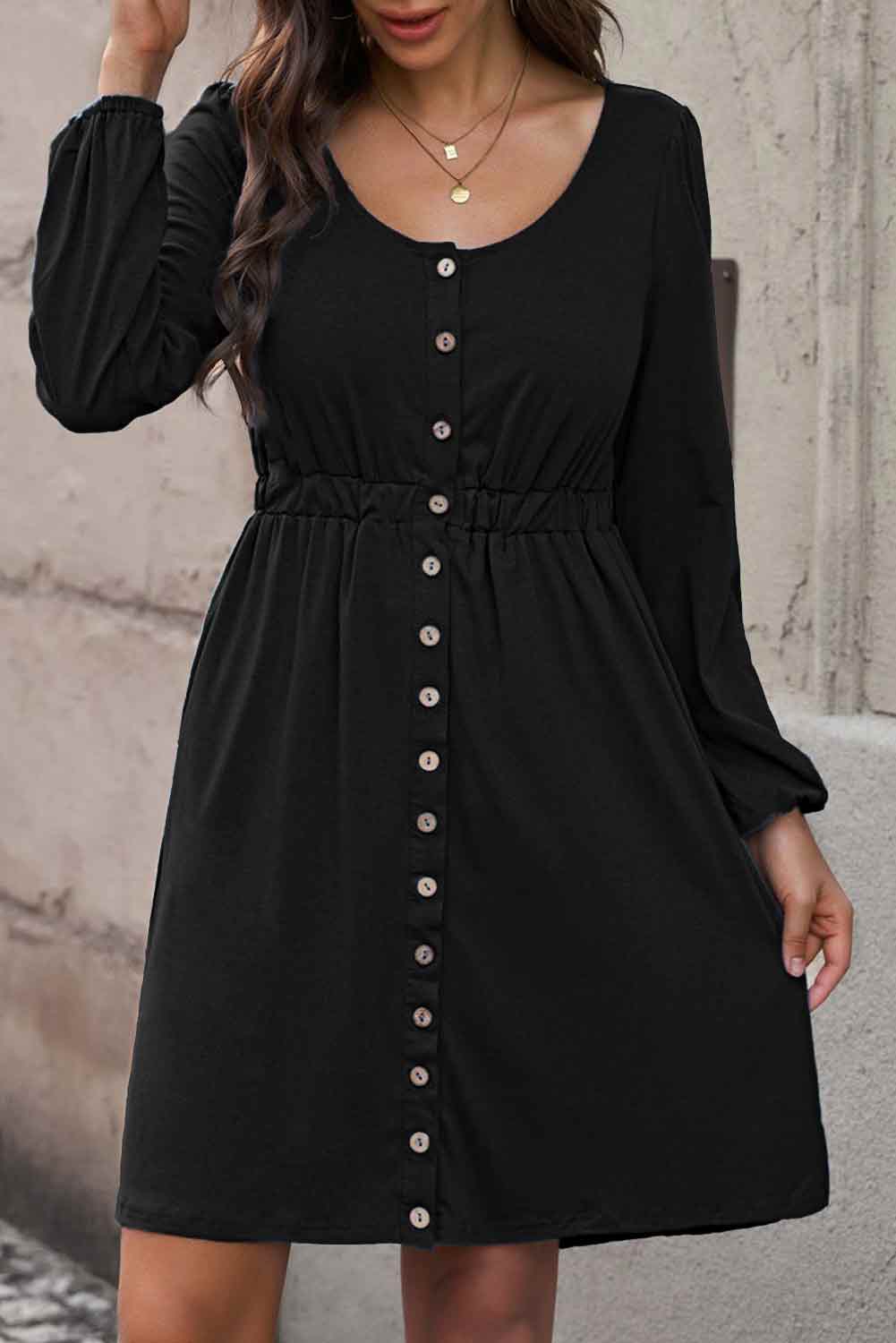 Elegant Scoop Neck Empire Waist Long Sleeve Mini Dress for Women - Perfect for Cocktail Parties, Date Nights & Special Occasions