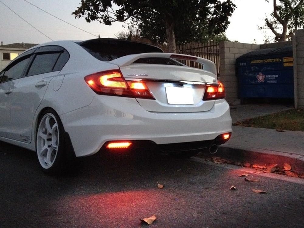 iJDMTOY 60-SMD LED Bumper Reflector Lights - Red Lens for 2013-2015 Honda Civic Sedan | Tail Lights, Brake Lights & Rear Fog Lights Replacement | Enhanced Night Visibility & Safety Driving