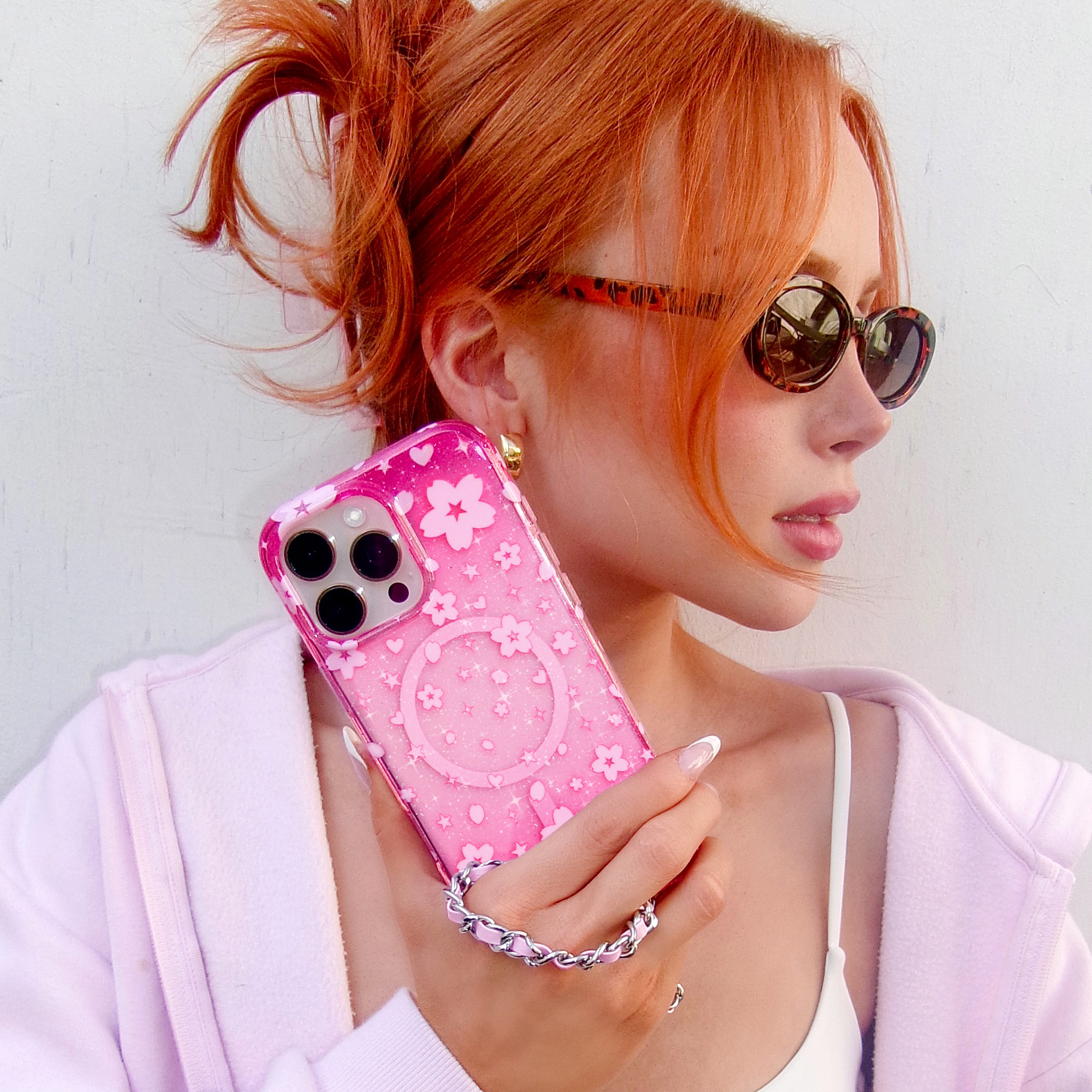Cherry Blossom Glitter iPhone Case - Sparkling Floral Phone Cover for iPhone 13/14/15, Durable Shockproof Protection - Perfect for Spring Outfits & Everyday Use