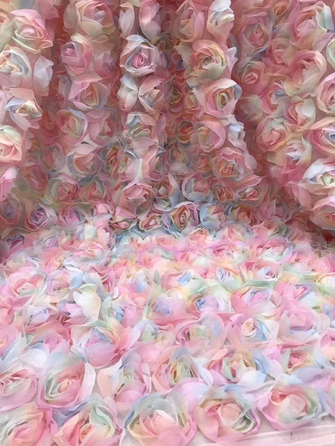 Elegant 3D Rose Flower Embroidery French Mesh Tulle Lace Skirt - SELCRAFT Spring Summer Party Dress, Banquet Skirt Fabric (Color 1, Style fab.3721) | Perfect for Weddings, Cocktail Parties & Formal Events