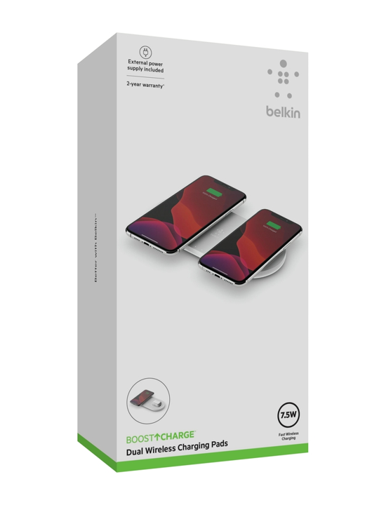 Belkin Dual Qi 10W Wireless Charging Pad - Fast Wireless Charger for iPhone, Samsung Galaxy - White | Perfect for Home, Office & Nightstand Charging