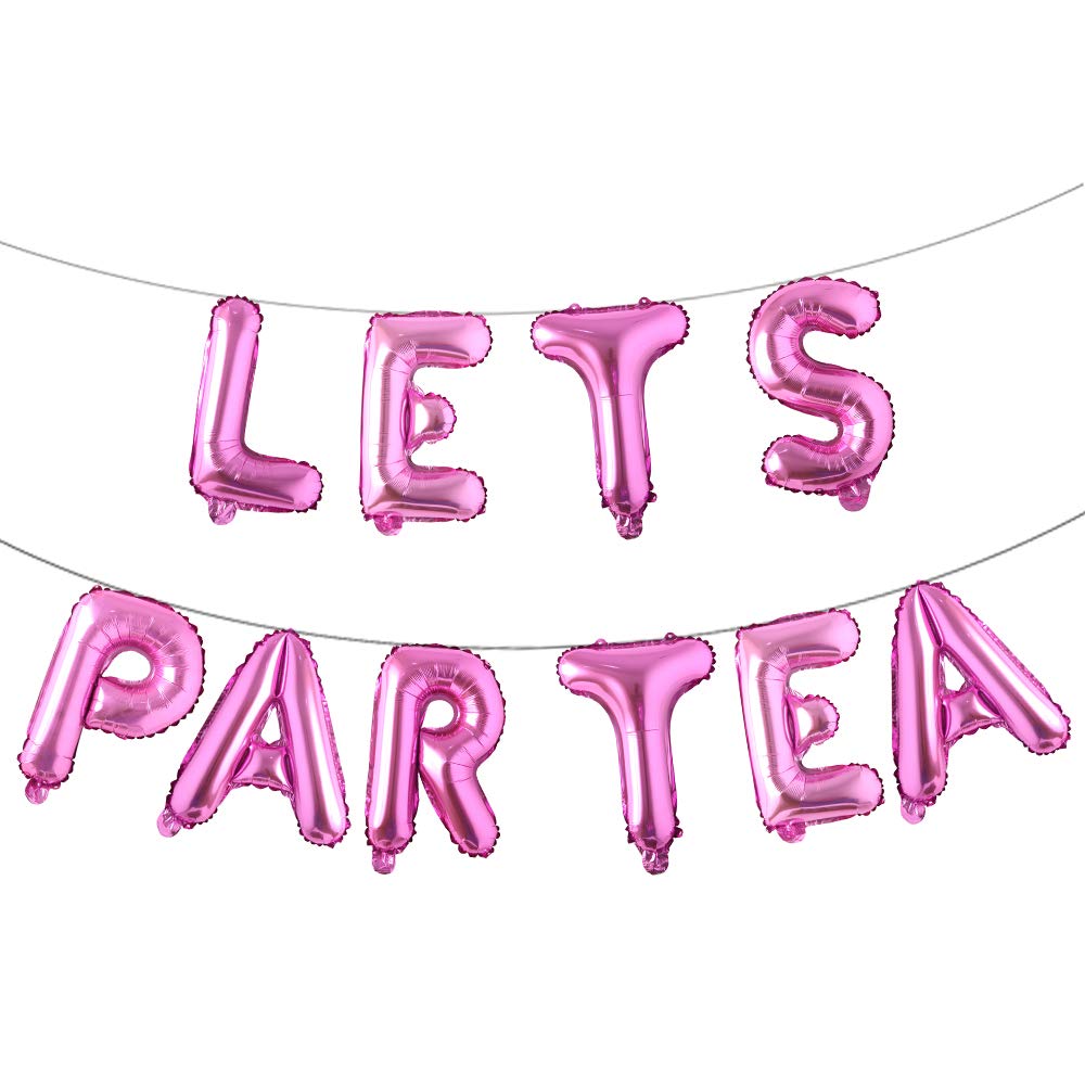 Let's PAR Tea Balloons Banner - Tea Theme Birthday Party Decorations, Teapot & Teacups High Tea Party Supplies for Baby Shower, Bridal Shower, Garden Party (Rose Red) - Perfect for Afternoon Tea Events & Vintage Themed Celebrations