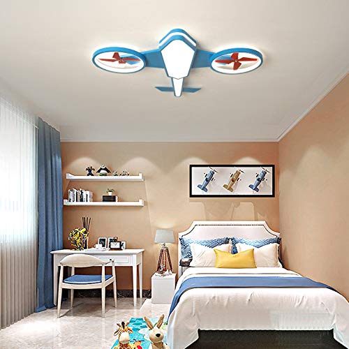 Modern LED Propeller Airplane Ceiling Light - Blue Metal Flush Mount Lamp for Kids Bedroom, Boys Room & Nursery - 31