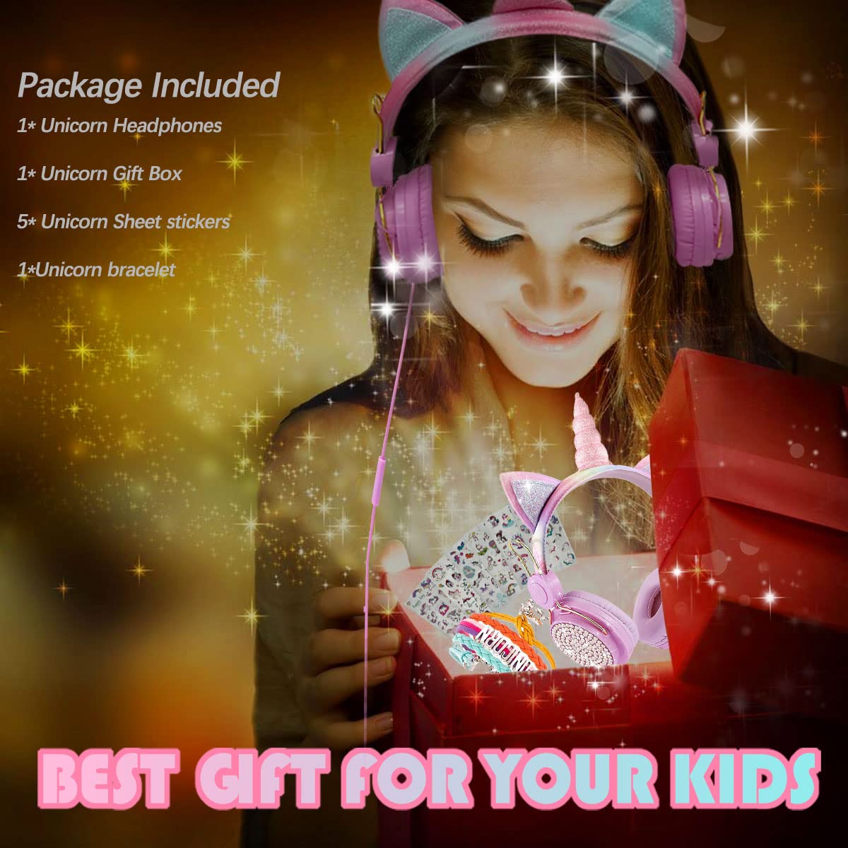 SVYHUOK Cat Ear Headphones for Kids Girls Teens - Cute Wired On-Ear Headset with Microphone, 3.5mm Jack - Perfect for School, Travel, Gaming & Birthday/Xmas Gifts (Princess Pink)