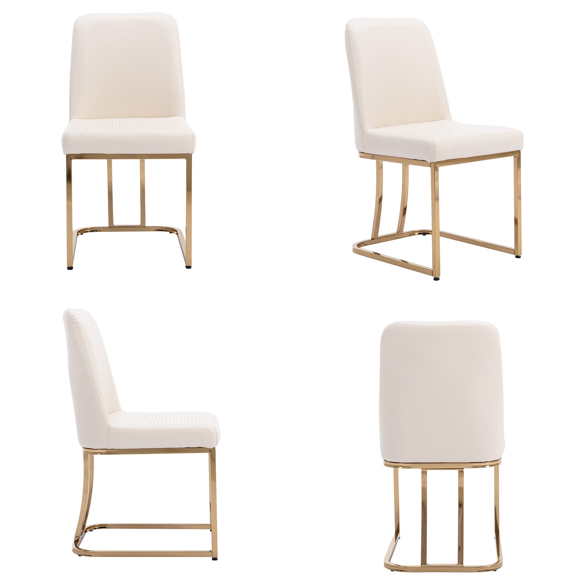 Mid Century Modern Dining Chairs Set of 2 - Woven PU Leather Upholstered Armless Chairs with Back Support, 17.7