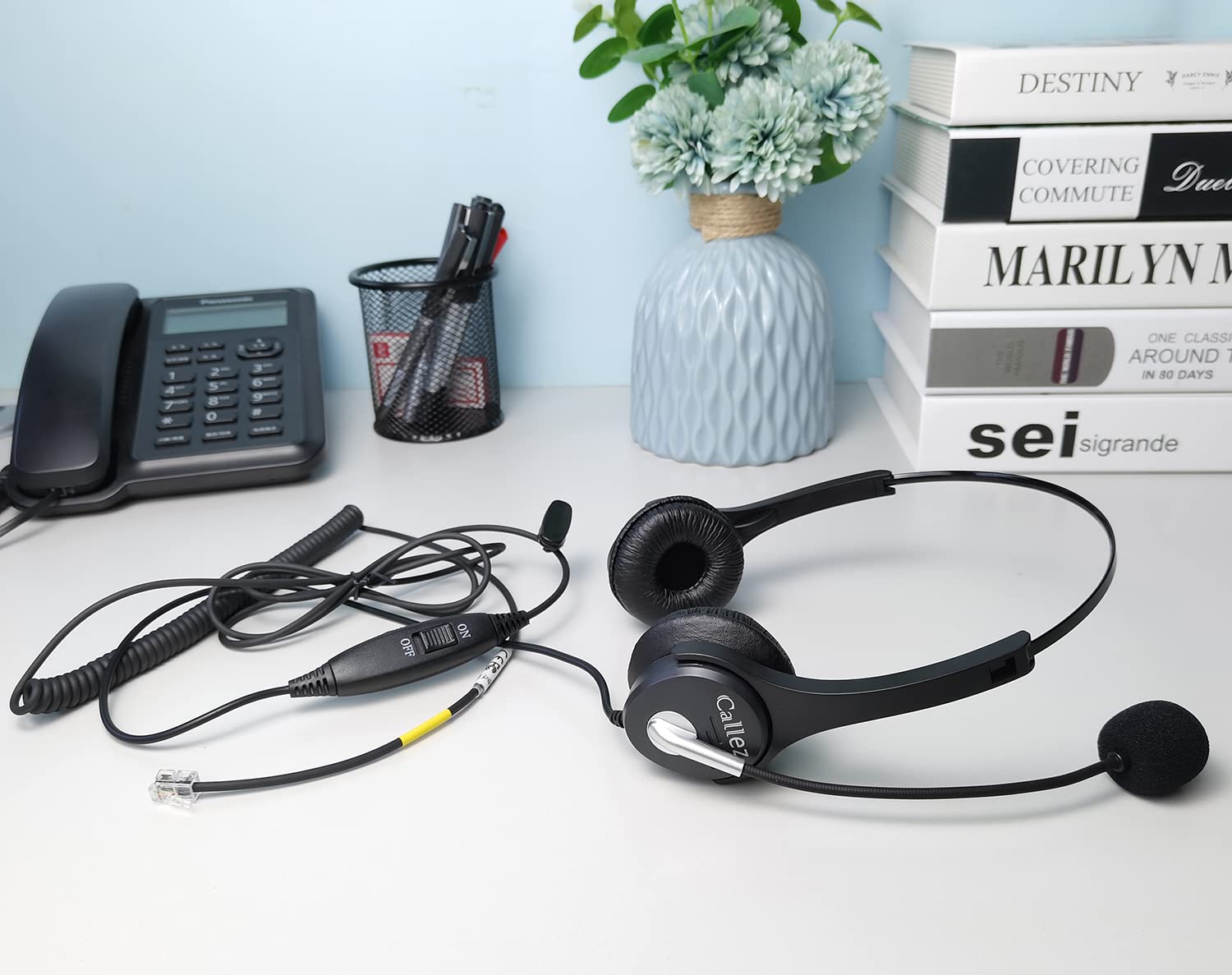 Noise Cancelling RJ9 Phone Headset with Binaural Design - Compatible with Yealink T46S, T42S, T48S, T41S, T27G, T20P, T21P, Avaya 1608, 9608, 9611, Grandstream GXP2170, 2135, Snom - Ideal for Office Calls, Customer Service & Remote Work