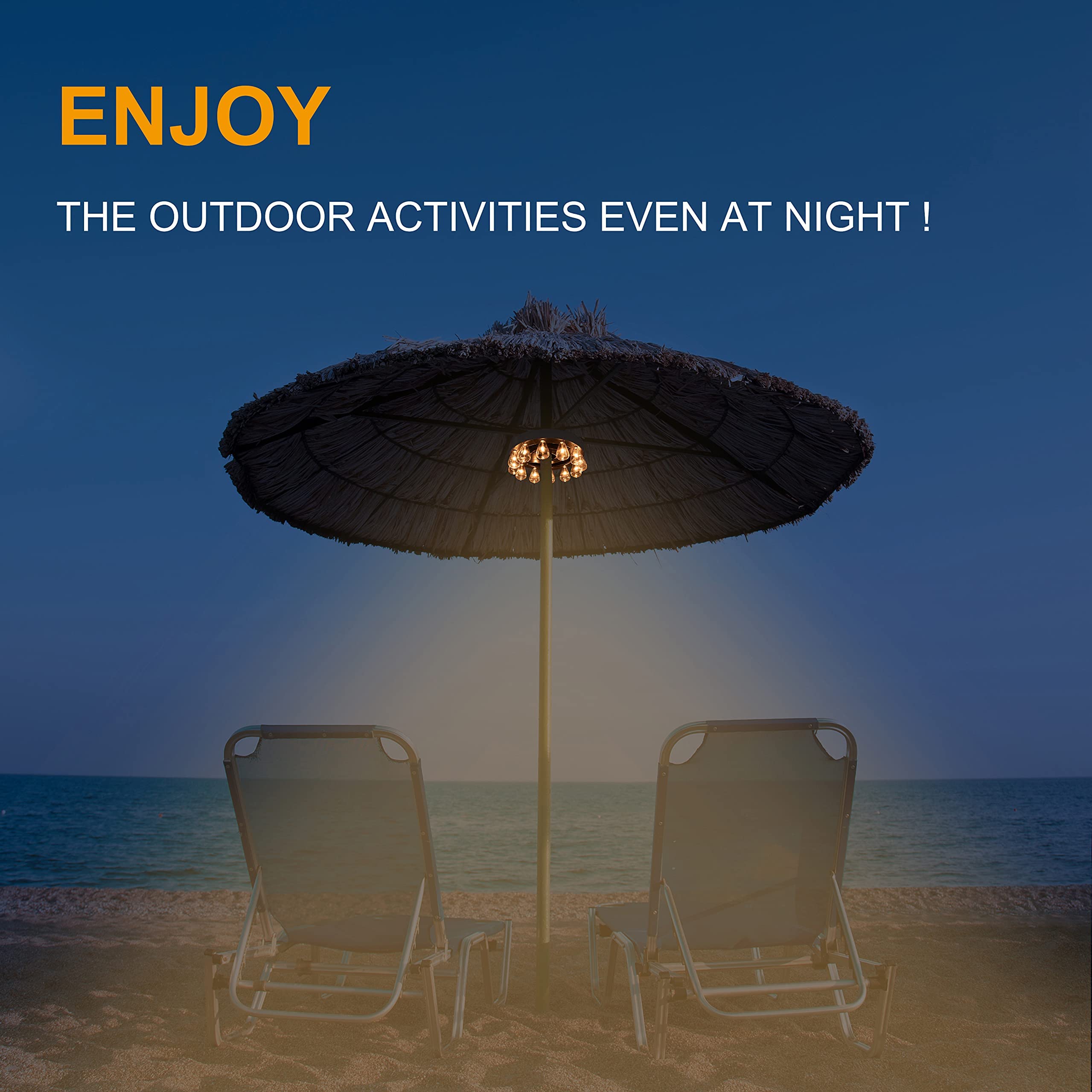 12 LED Dimmable Umbrella Lights with Timer - Battery Operated Warm White Patio Lights for Outdoor, Backyard, Camping & Garden Parties (3 Brightness Modes)